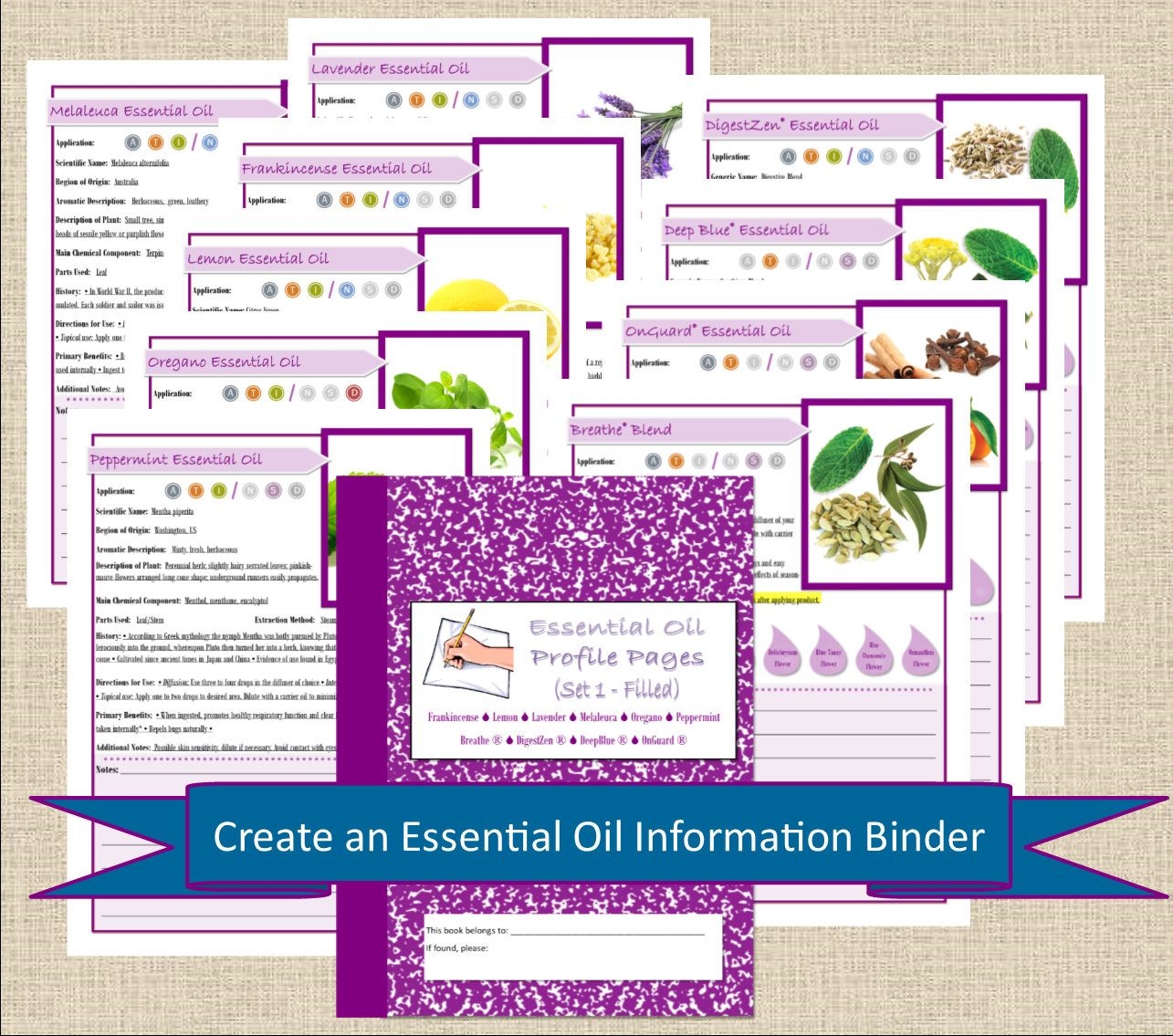 DoTERRA FILLED Printable Essential Oil Book Pages Printable Worksheet PDF Self Care Kit Self