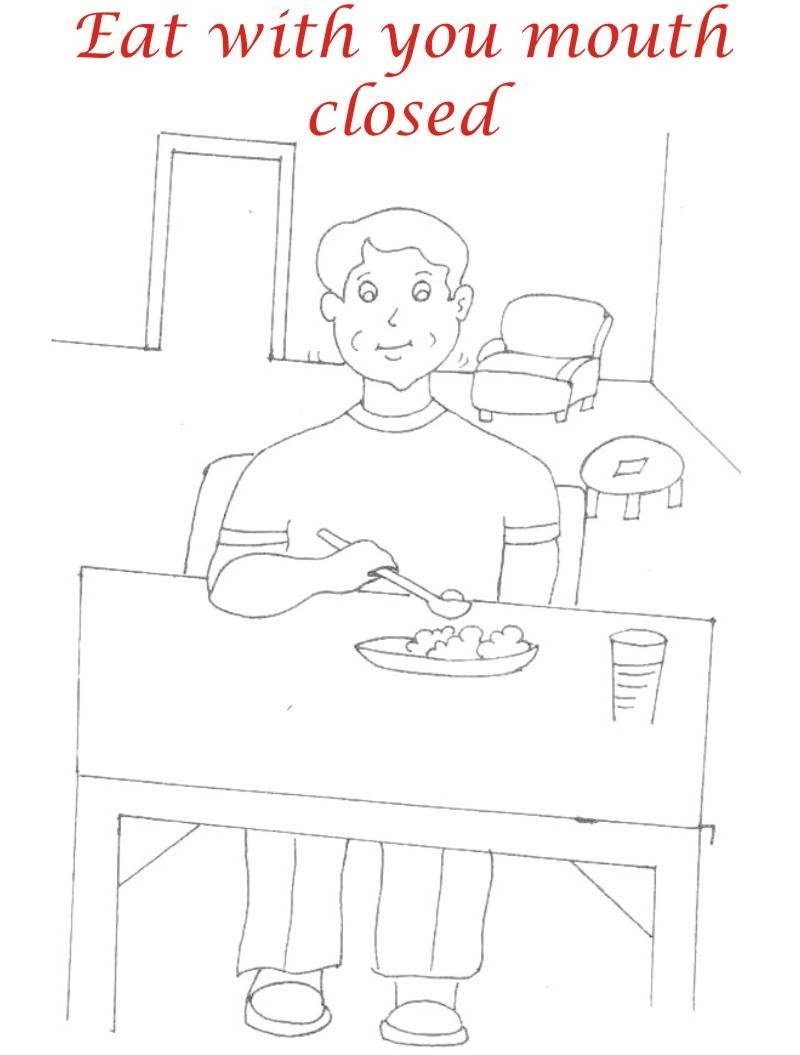 Eating Manners Coloring Printable Page 2 For Kids