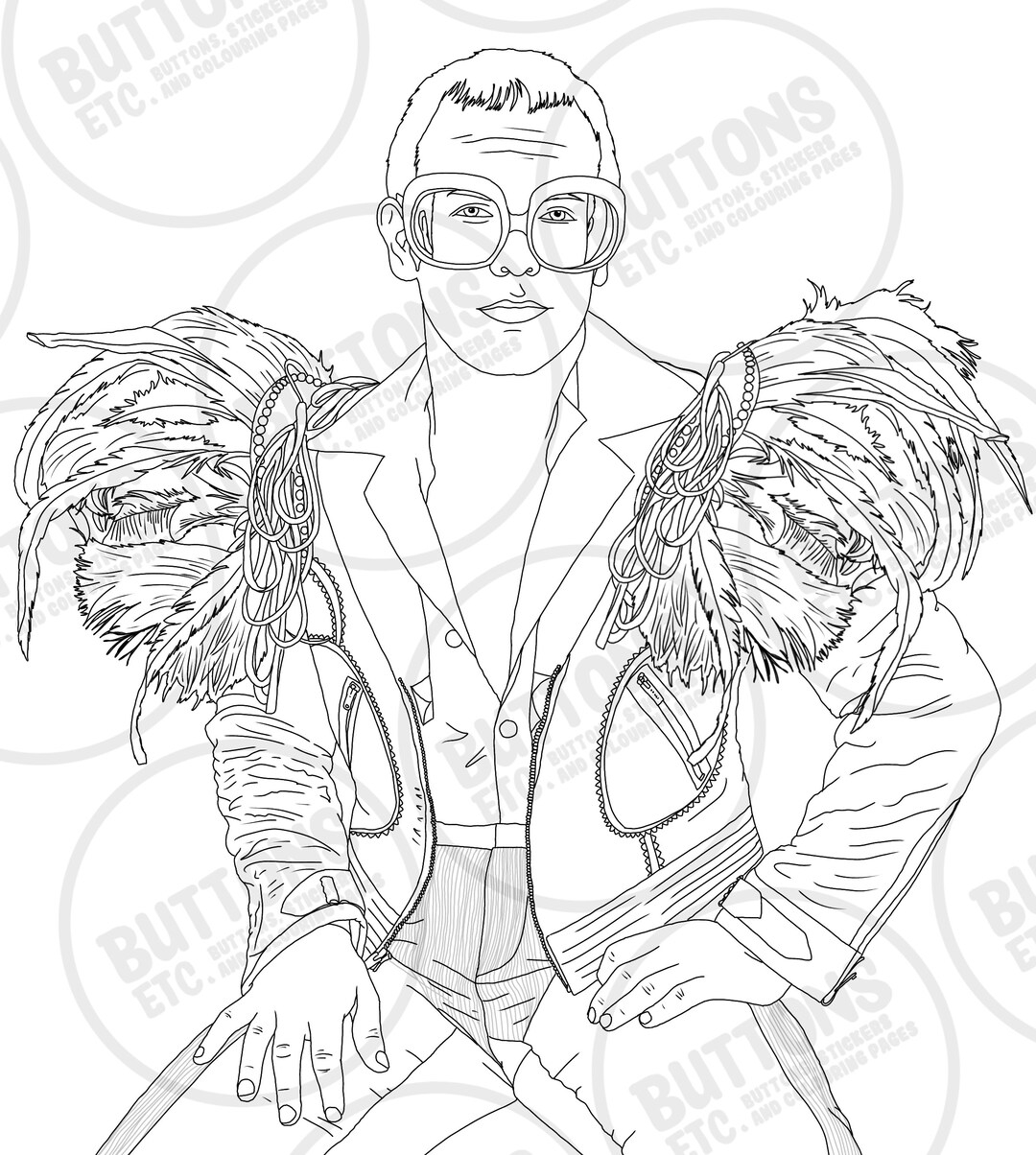 Elton John Colouring Page PNG JPG Instant Download Etsy