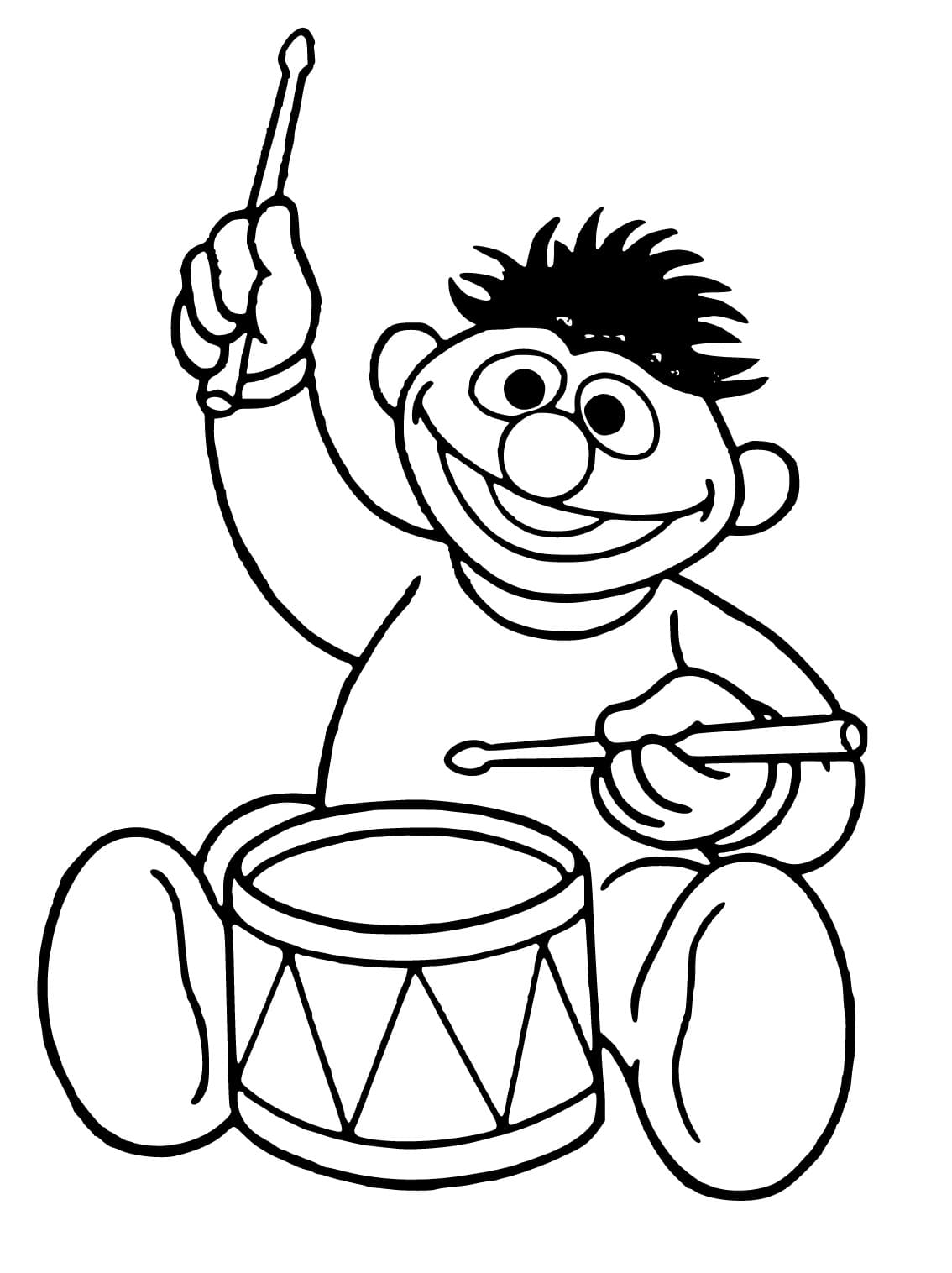 Ernie Plays Drum Coloring Page Download Print Or Color Online For Free