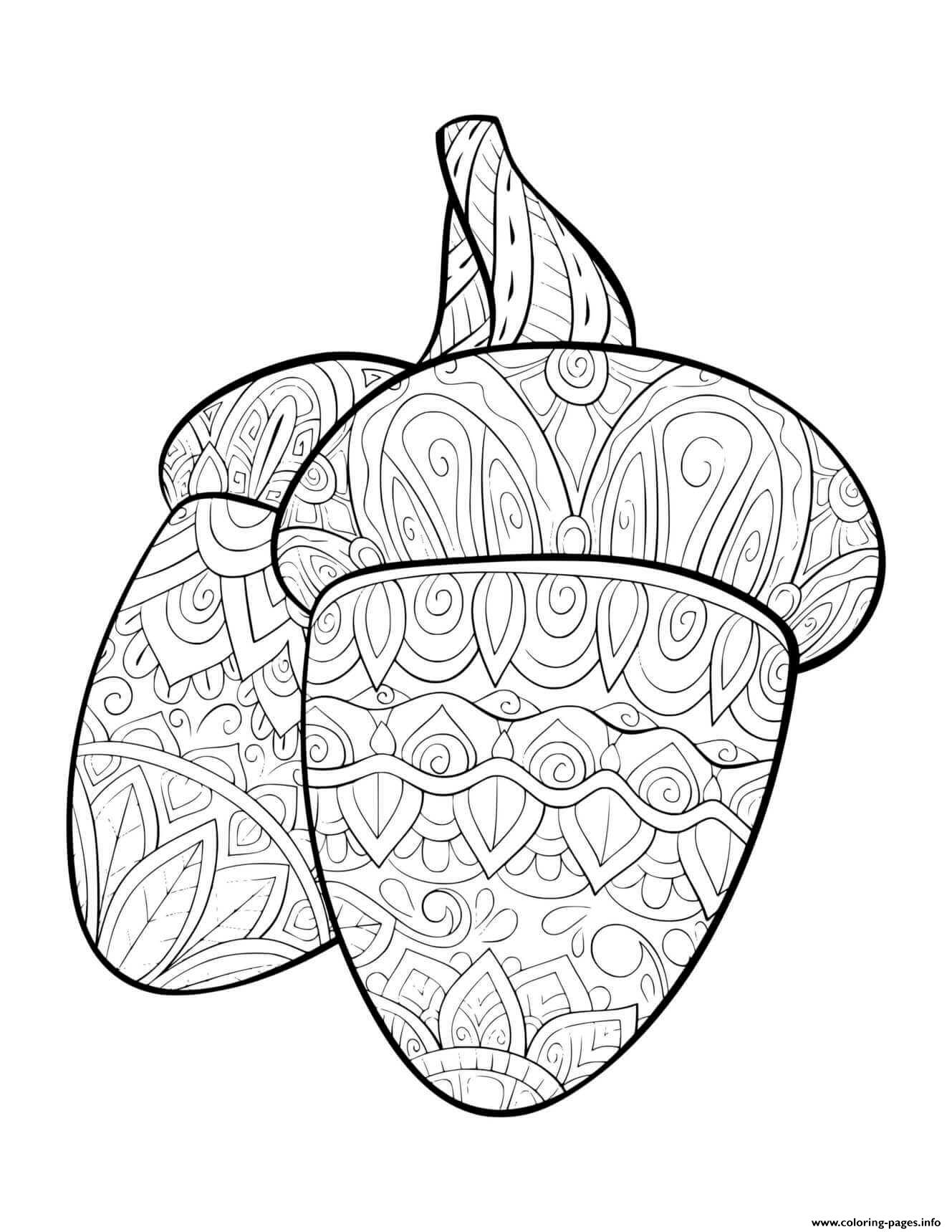 Fall Patterned Acorn For Adults Coloring Page Printable