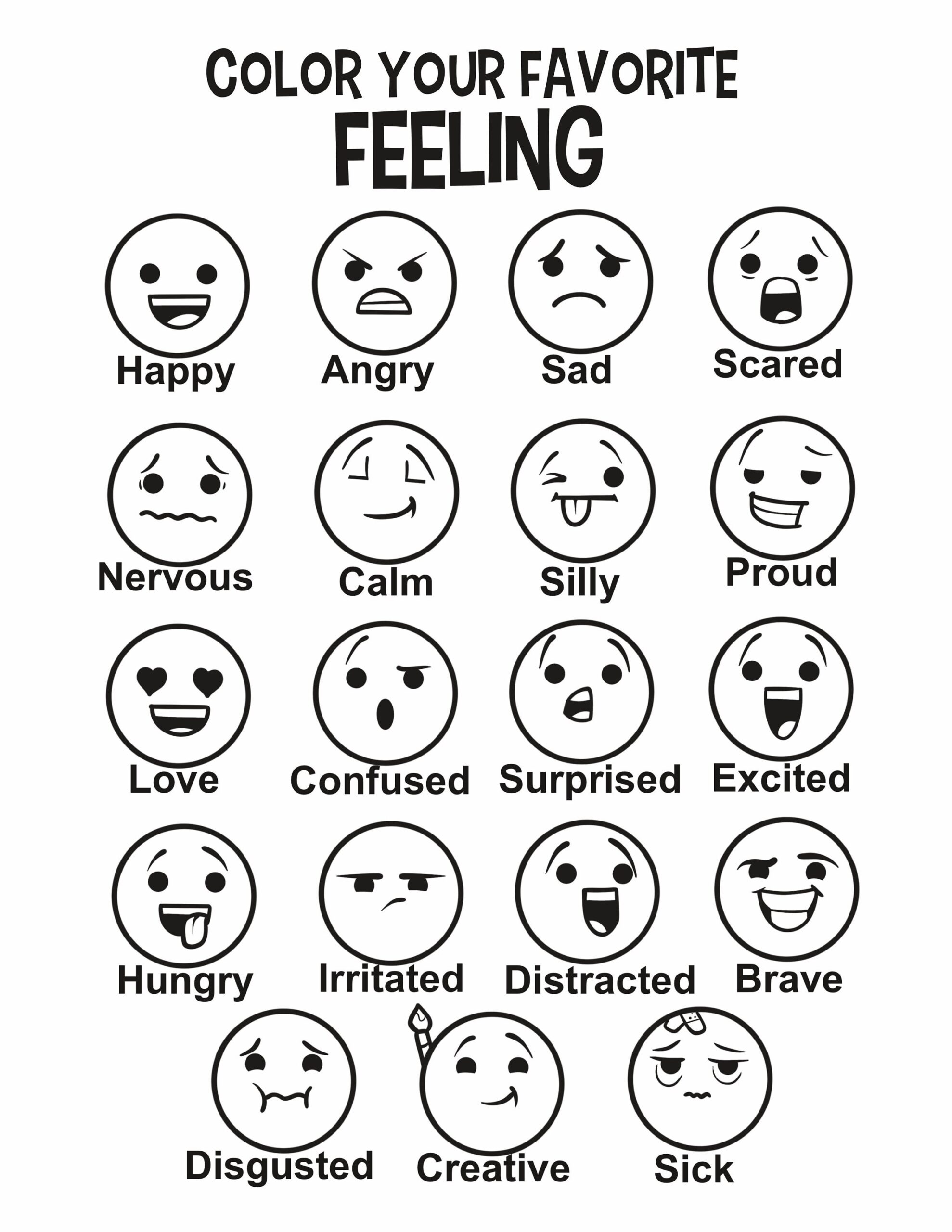 Feelings Chart Children S Mental Health Printable Counseling Activities Etsy