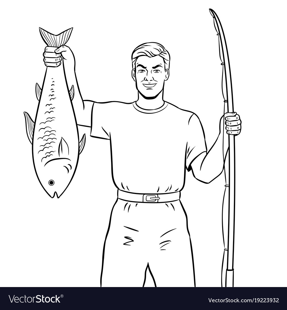 Fisherman With Fish Coloring Book Royalty Free Vector Image
