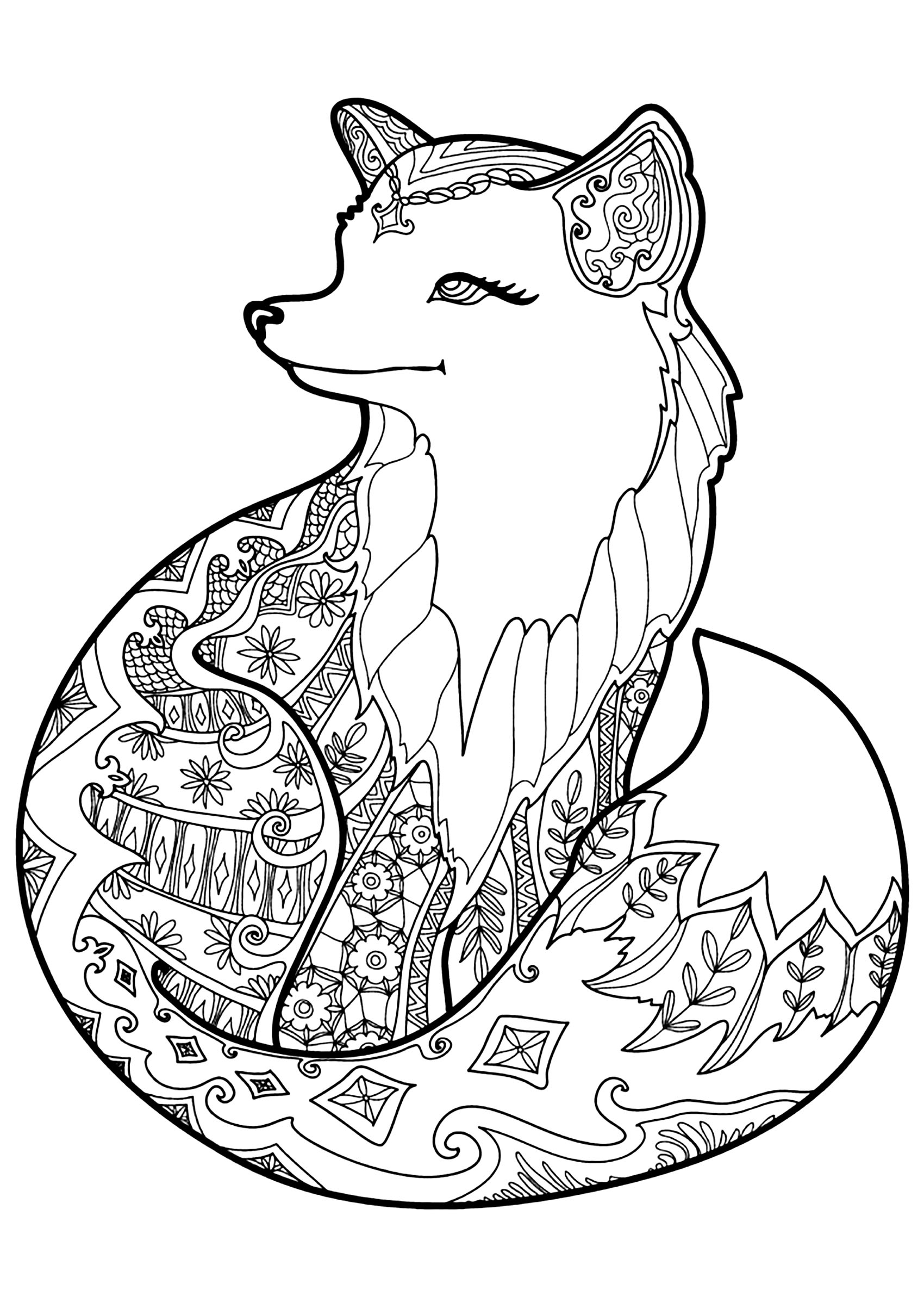 Fox With Beautiful Patterns Fox Coloring Pages For Adults