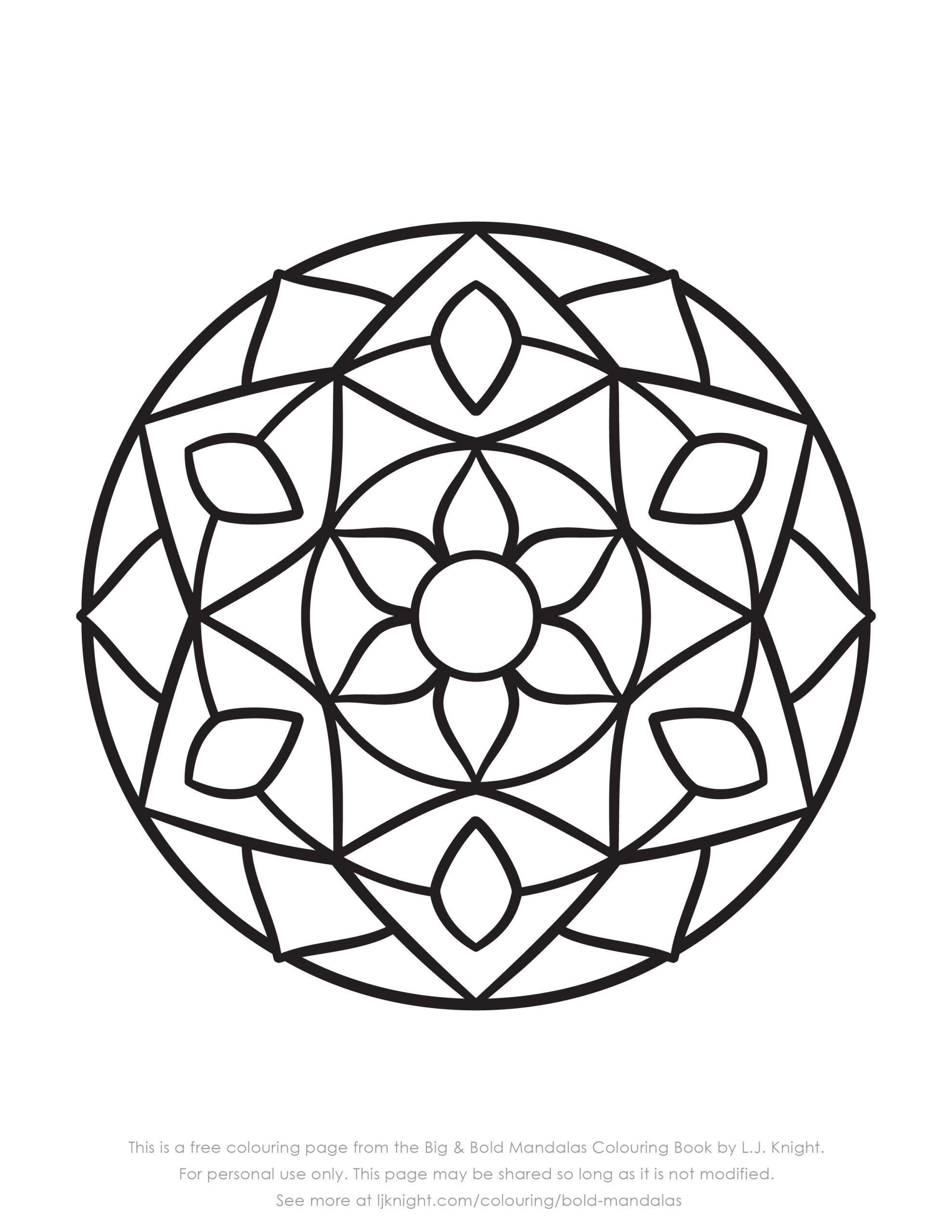 Free Easy Bold Mandala Colouring Page Download L J Knight Art