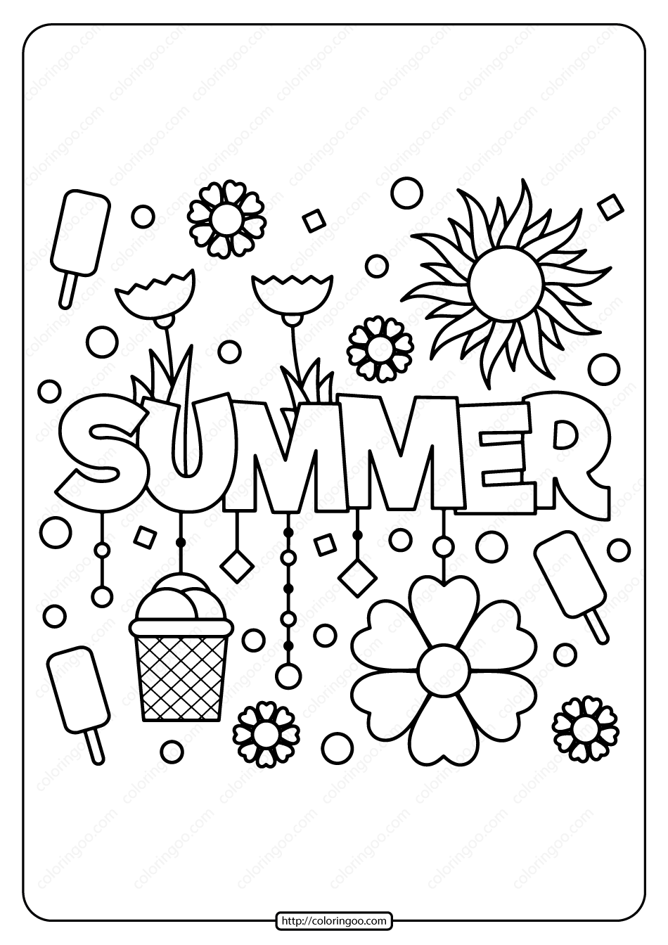 Free Printable Summer Flowers Coloring Page