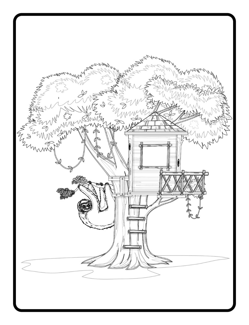 Printable Coloring Page Tree House