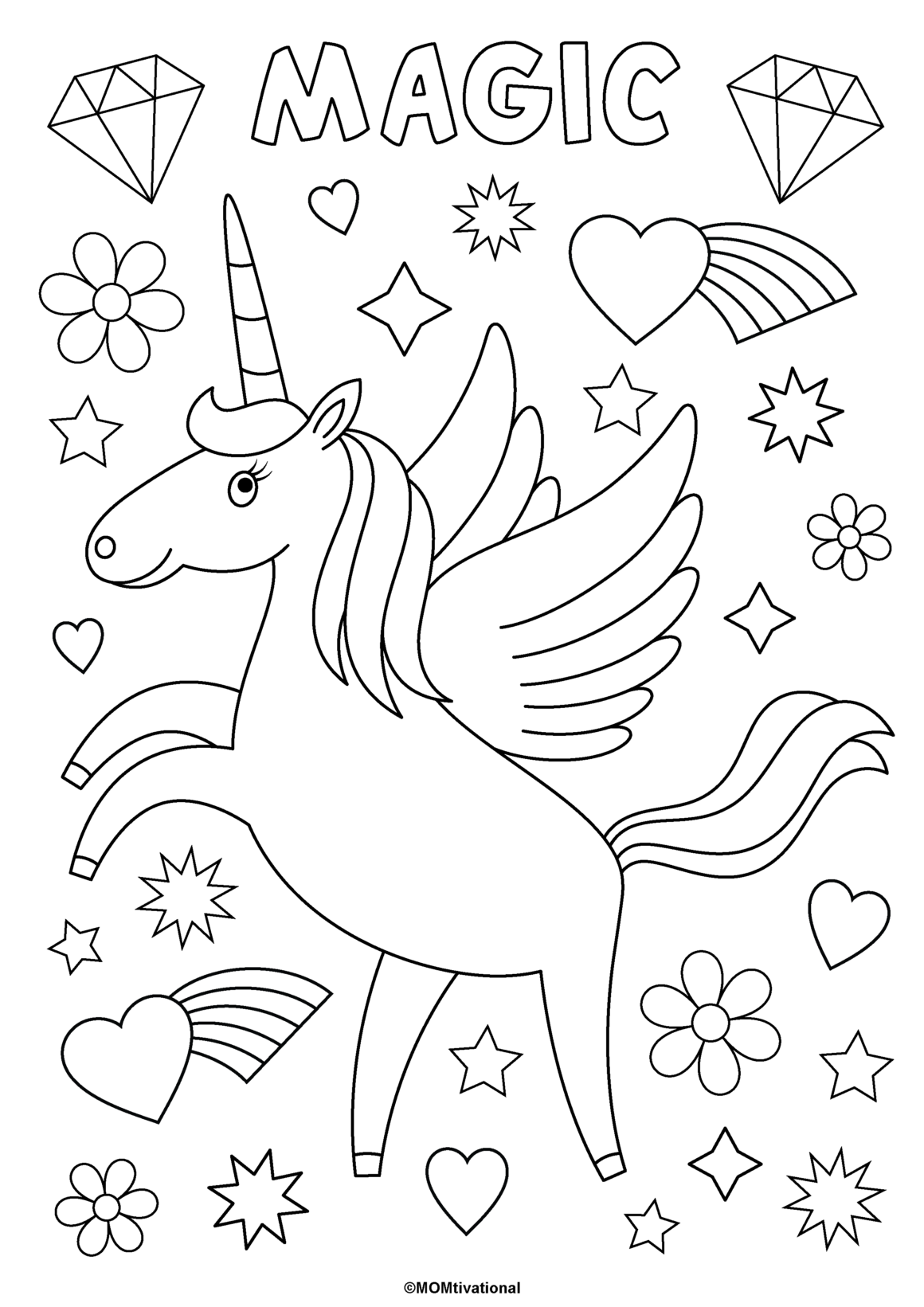 Printable Free Unicorn Coloring Page