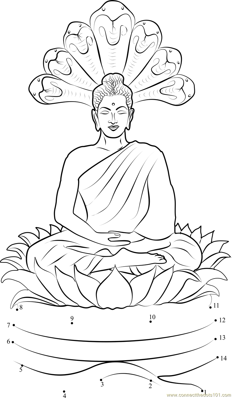 Gautam Buddha Sitting On Lotus Dot To Dot Printable Worksheet Connect The Dots