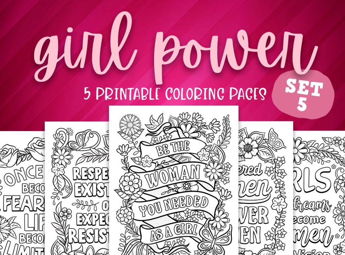 Girl Power Feminism Women Coloring Pages Set 5 Downloadable Etsy