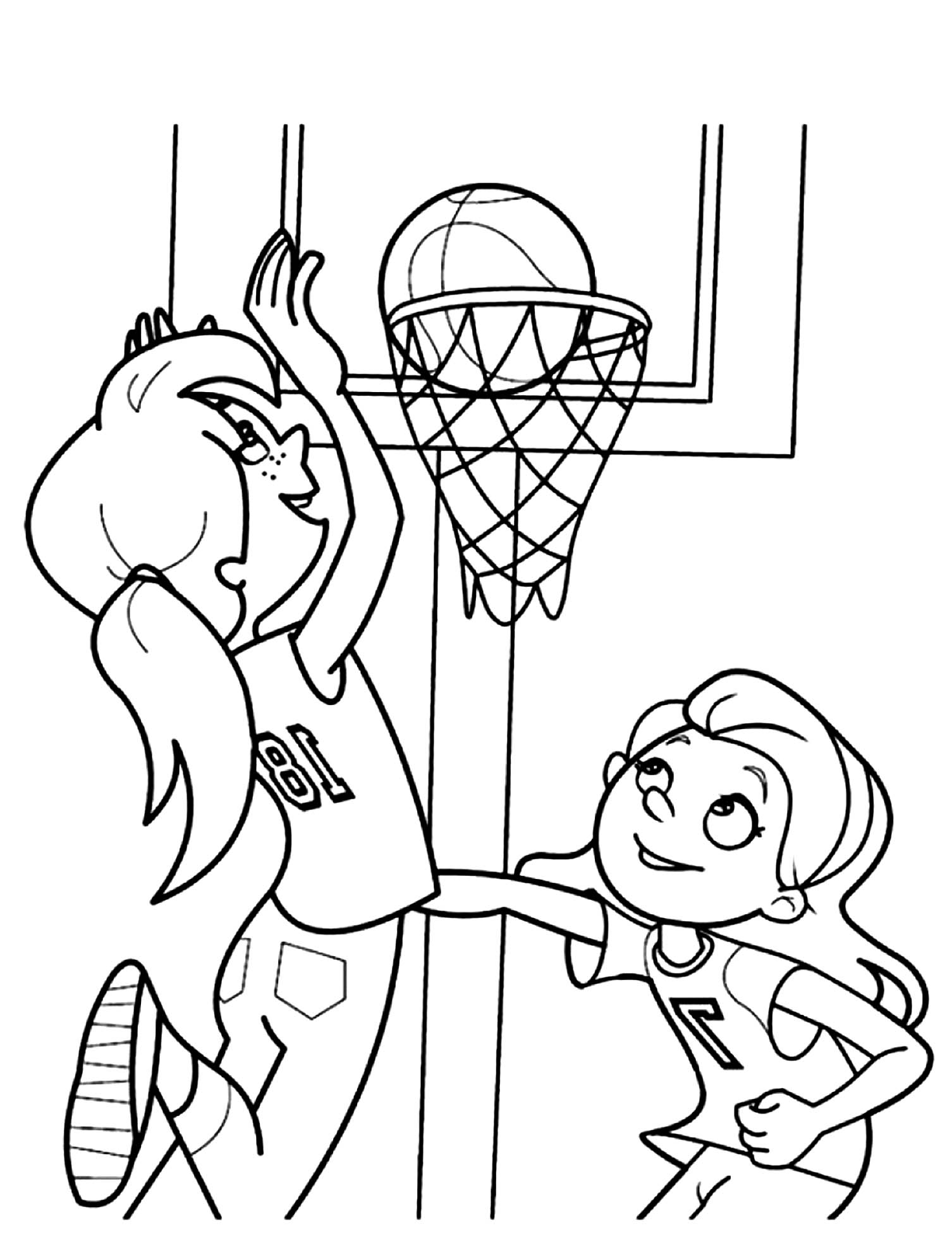 Girls Playing Basketball Coloring Page Basketball Coloring Pages For Kids