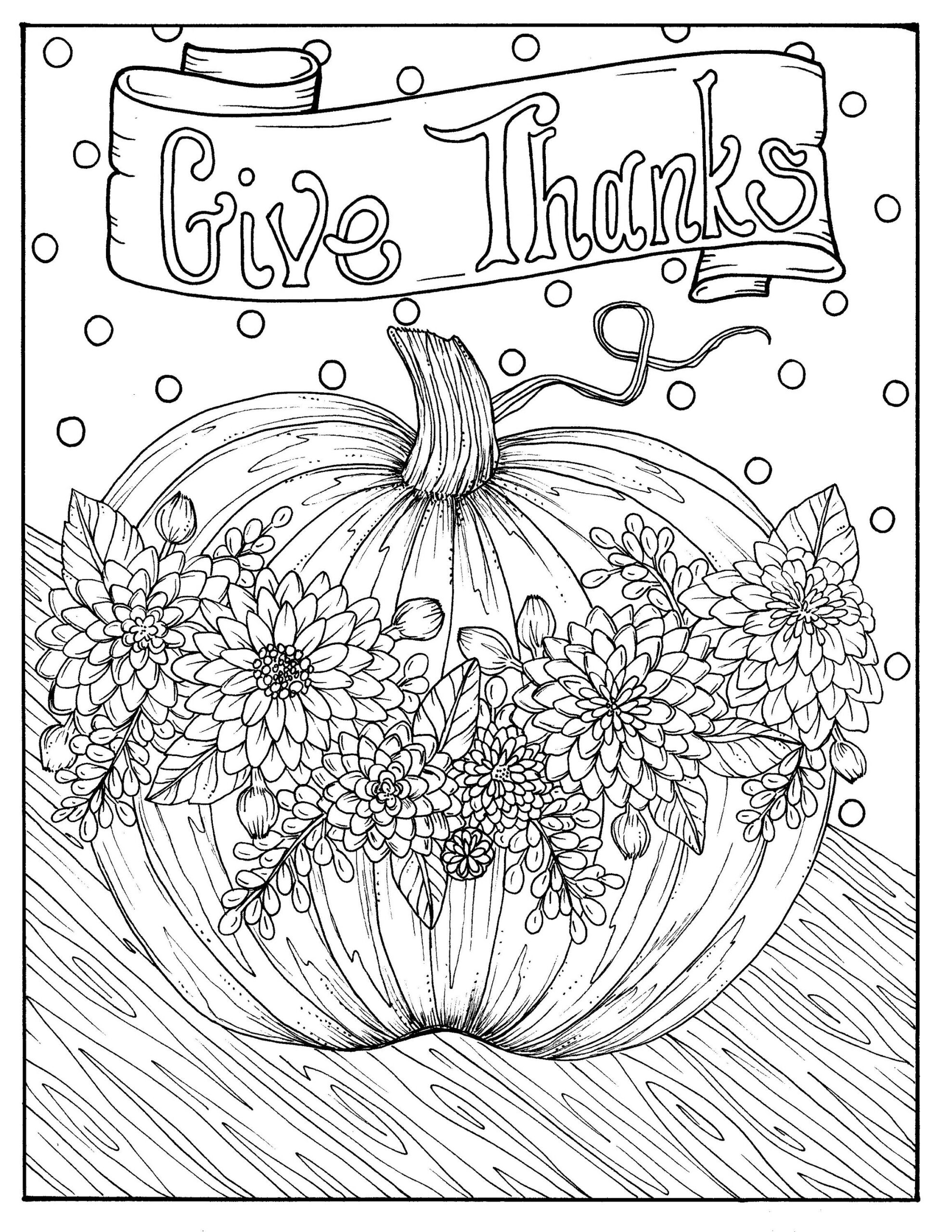 Give Thanks Digital Coloring Page Thanksgiving Harvest Holiday Coloring Page Color Books