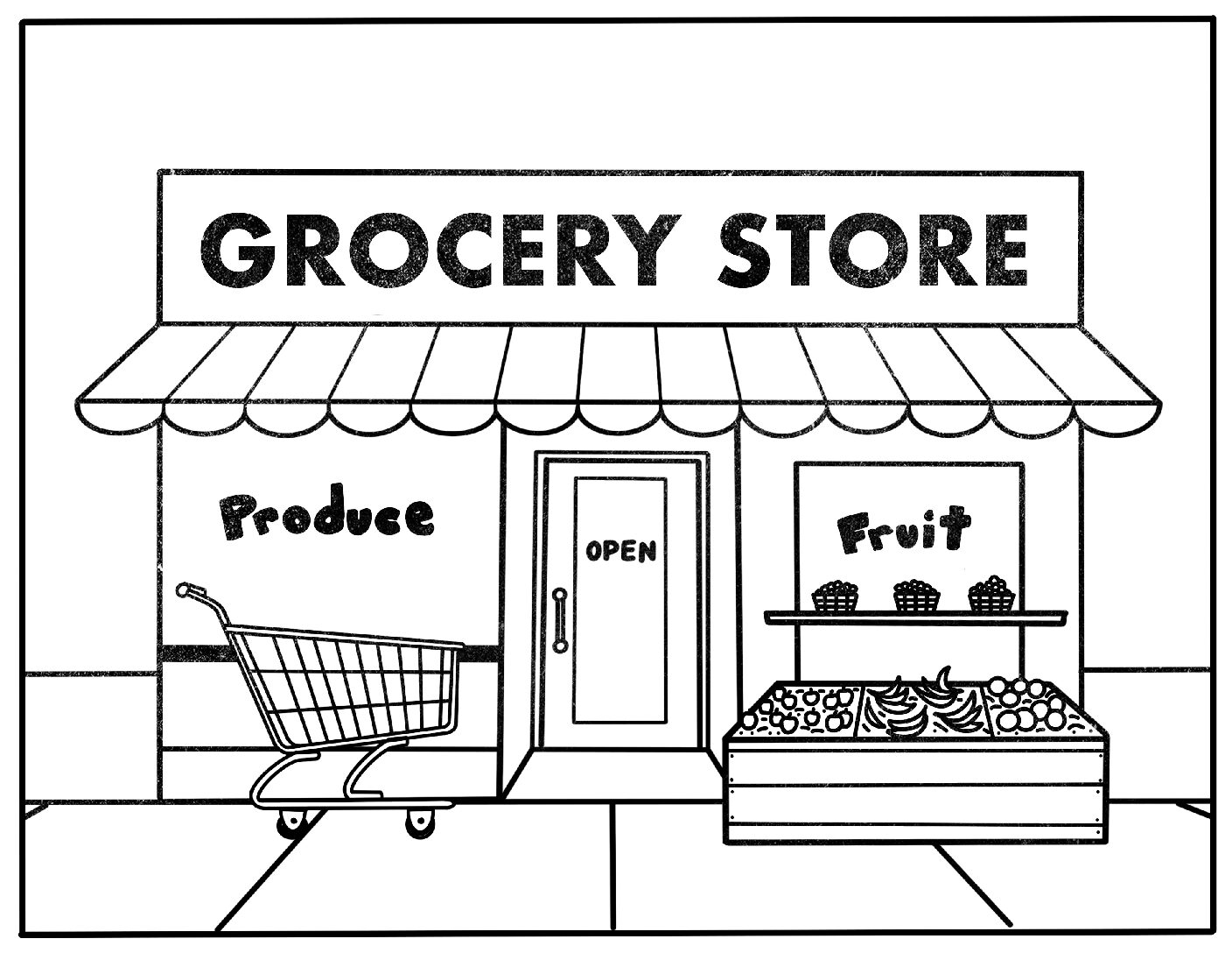 Grocery Store Colouring Pages