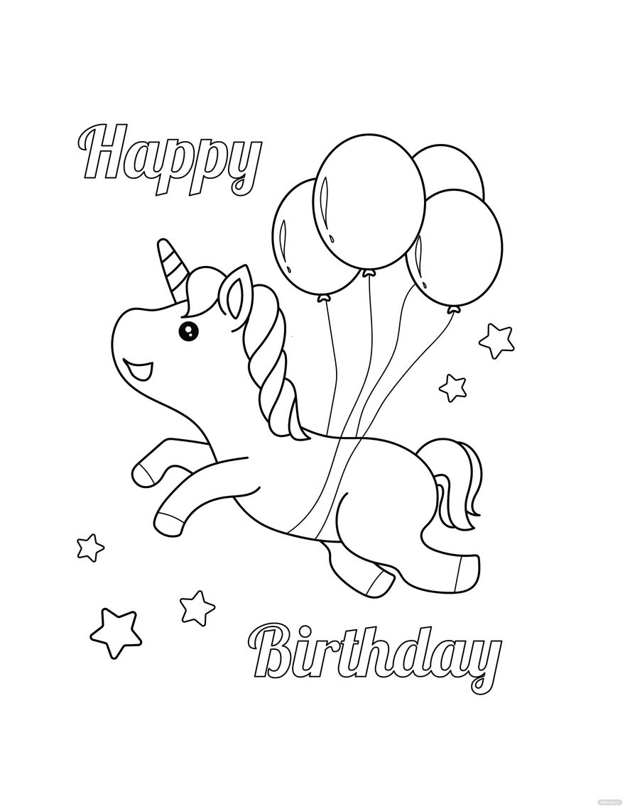 Happy Birthday Unicorn Colouring