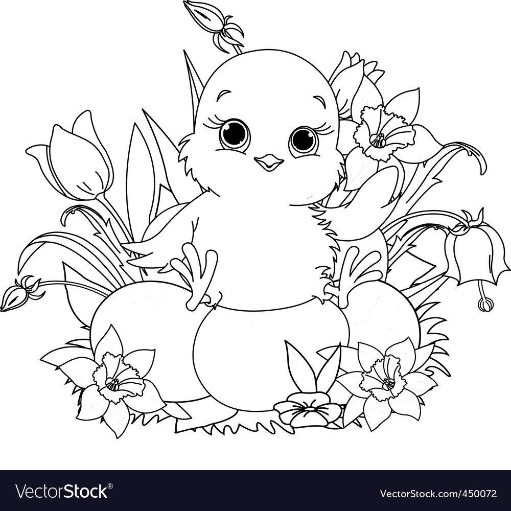 Happy Easter Chick Coloring Page Royalty Free Vector Image