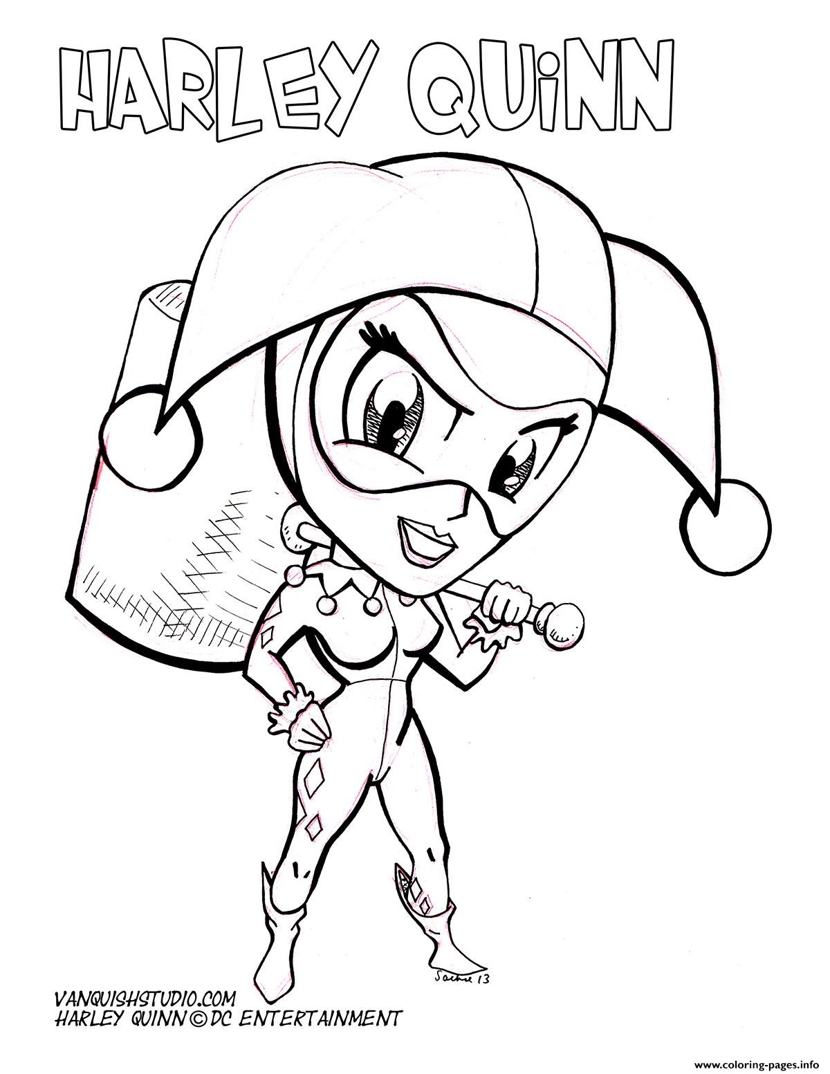 Harley Quinn Cute Cartoon Dc Entertainment Coloring Page Printable