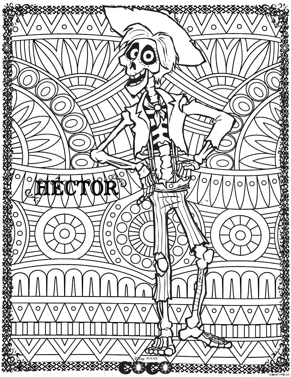 Hector With Patterns In Background Coco Coloring Pages For Kids