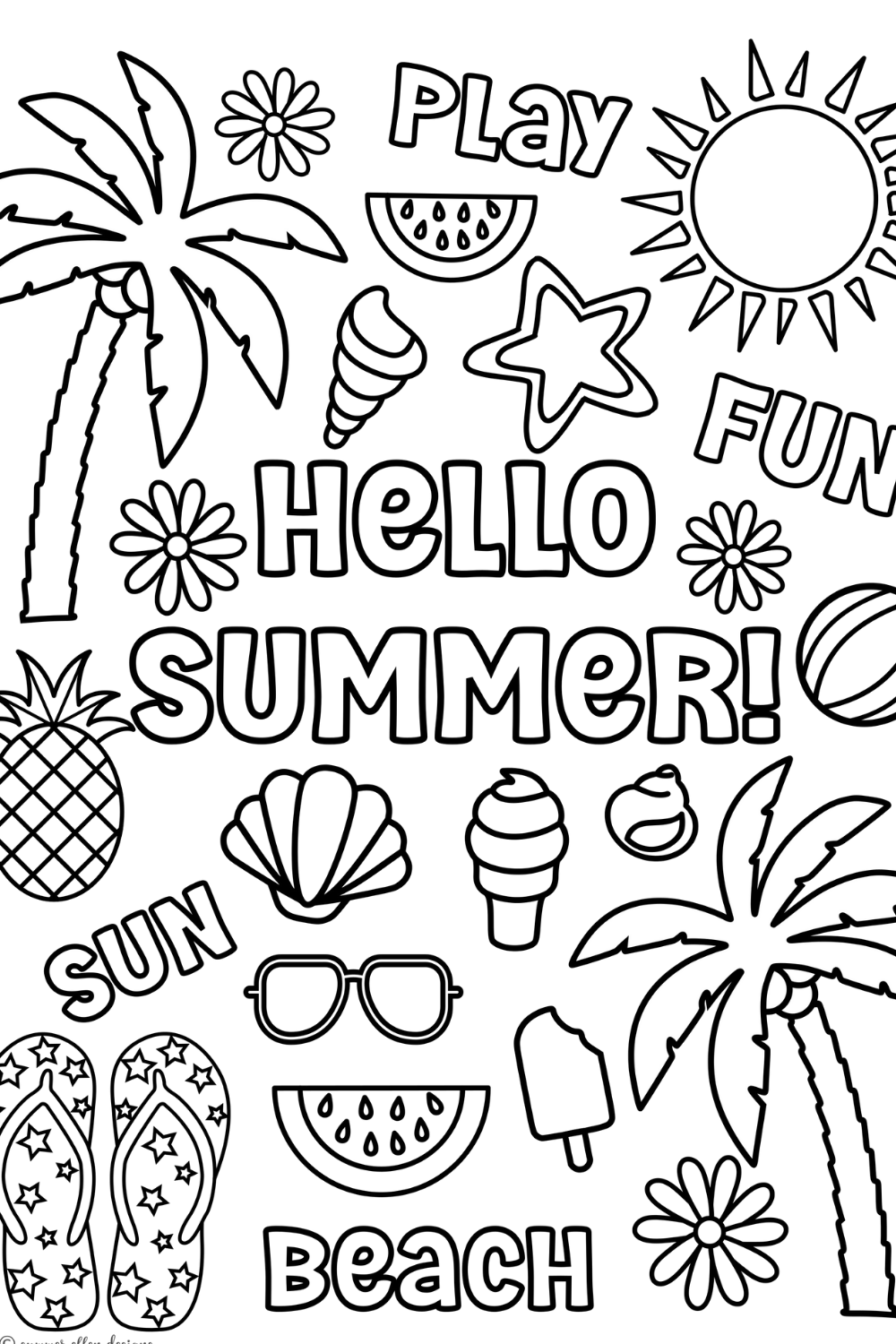 Hello Summer Printable Page Summer Vacation Coloring Kids Coloring Pages Coloring Sheets For