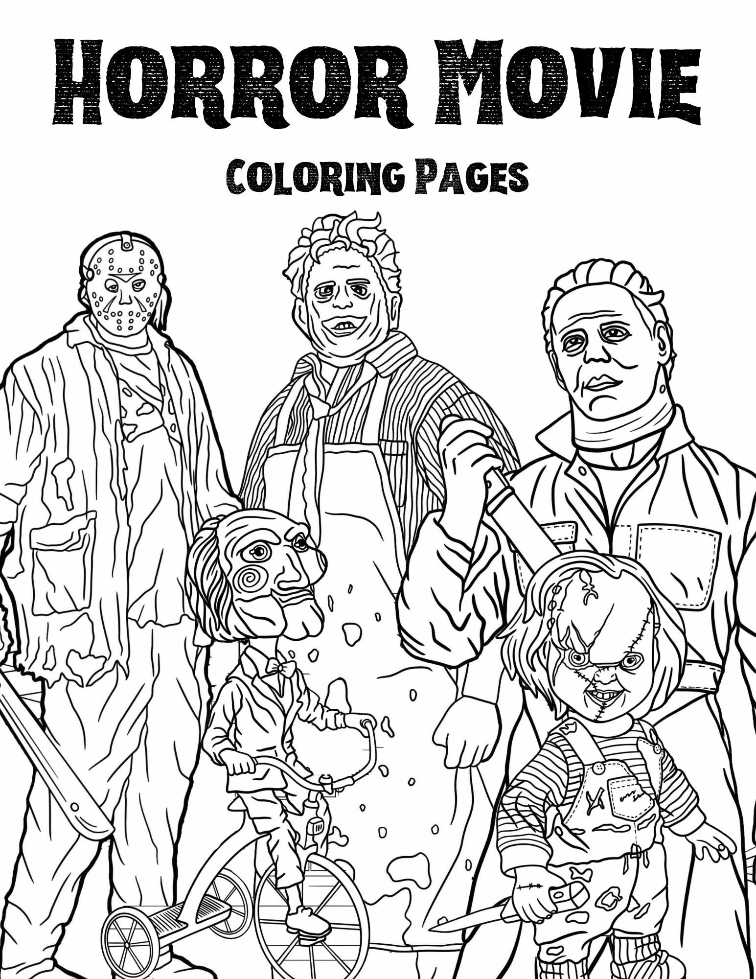 Horror Movie Coloring Pages Downloadable Printable Perfect For Halloween Horror Movie Fans Etsy