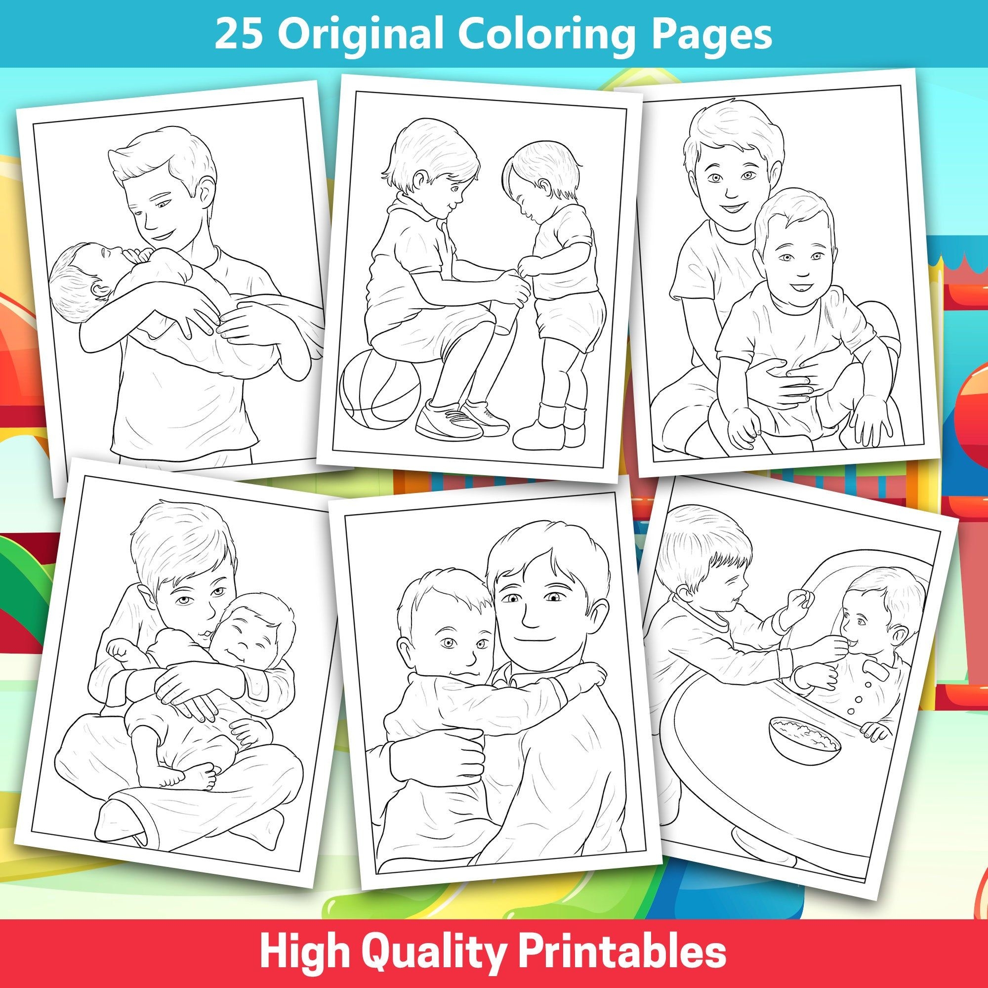 INCLUDES 25 COLORING PAGES INSTANT DOWNLOAD WHAT YOU WILL RECEIVE 25 Siblings Coloring