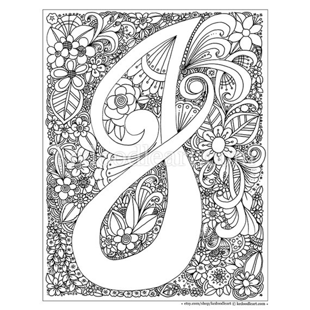 Instant Digital Download Adult Coloring Page Letter J Etsy