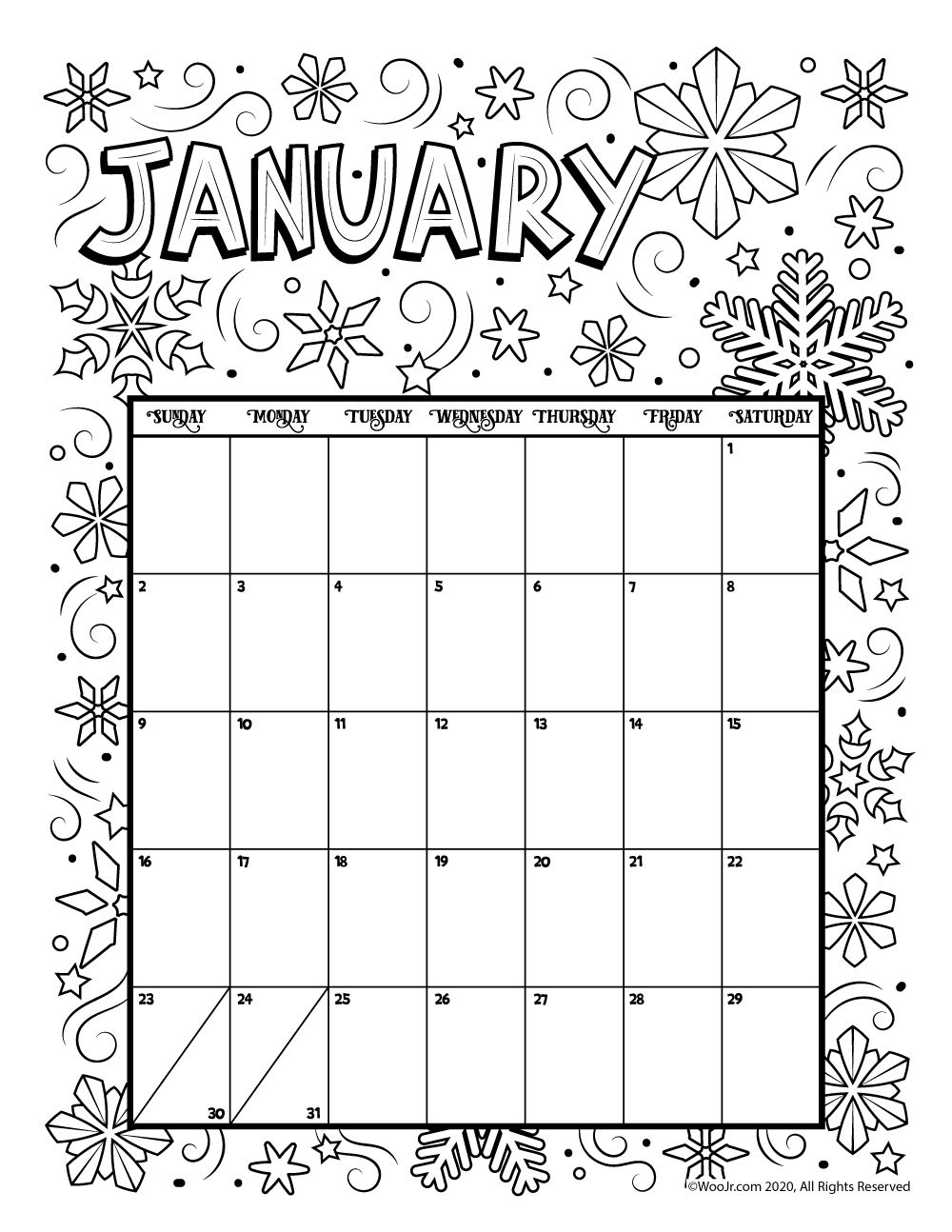 January 2022 Printable Coloring Calendar Page Woo Jr Kids Activities Children S Publishing