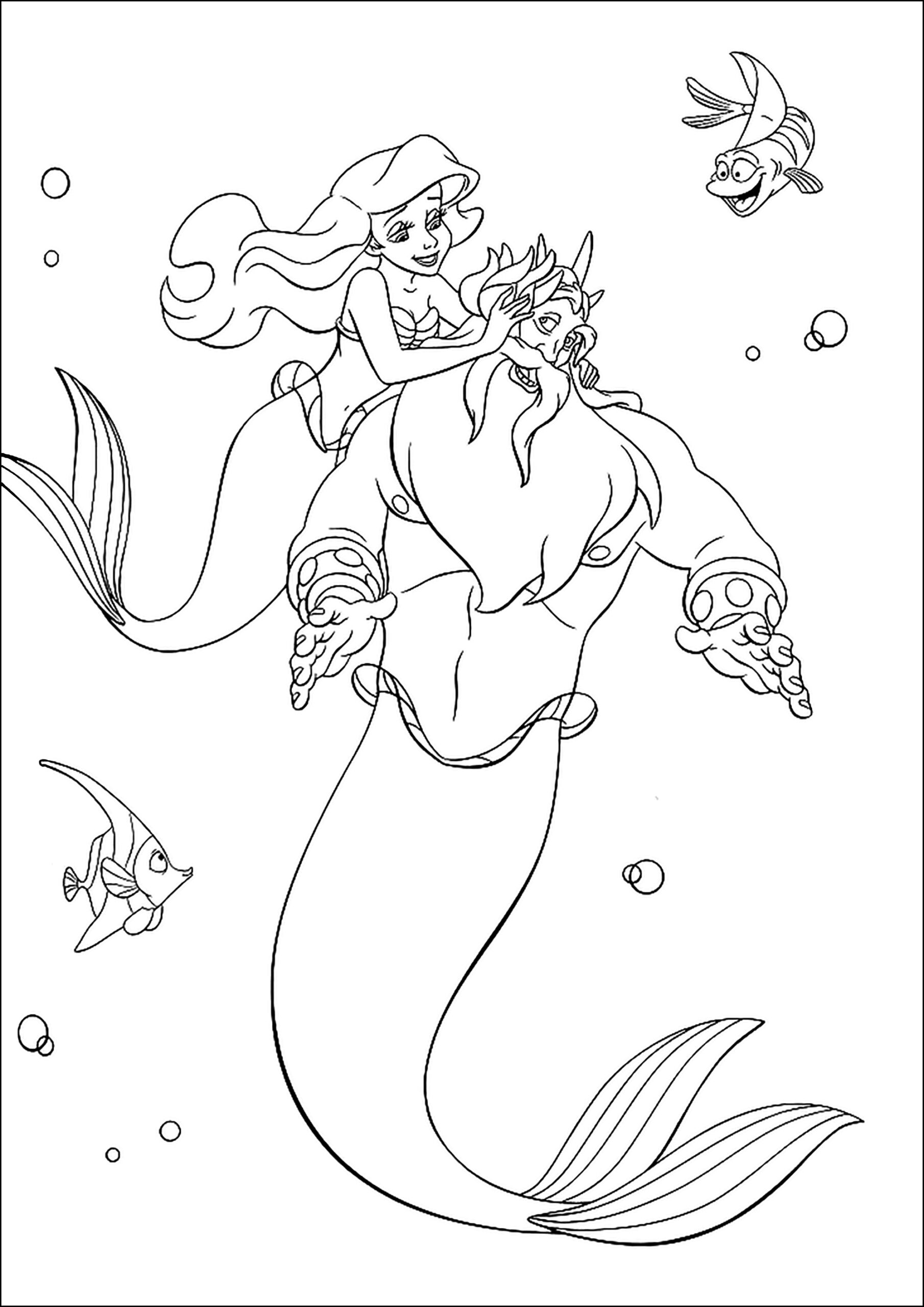 King Triton And His Daughter The Little Mermaid The Little Mermaid Coloring Pages For Kids