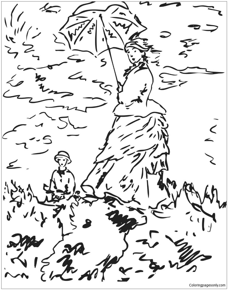 La Promenade By Claude Monet Coloring Page Free Printable Coloring Pages