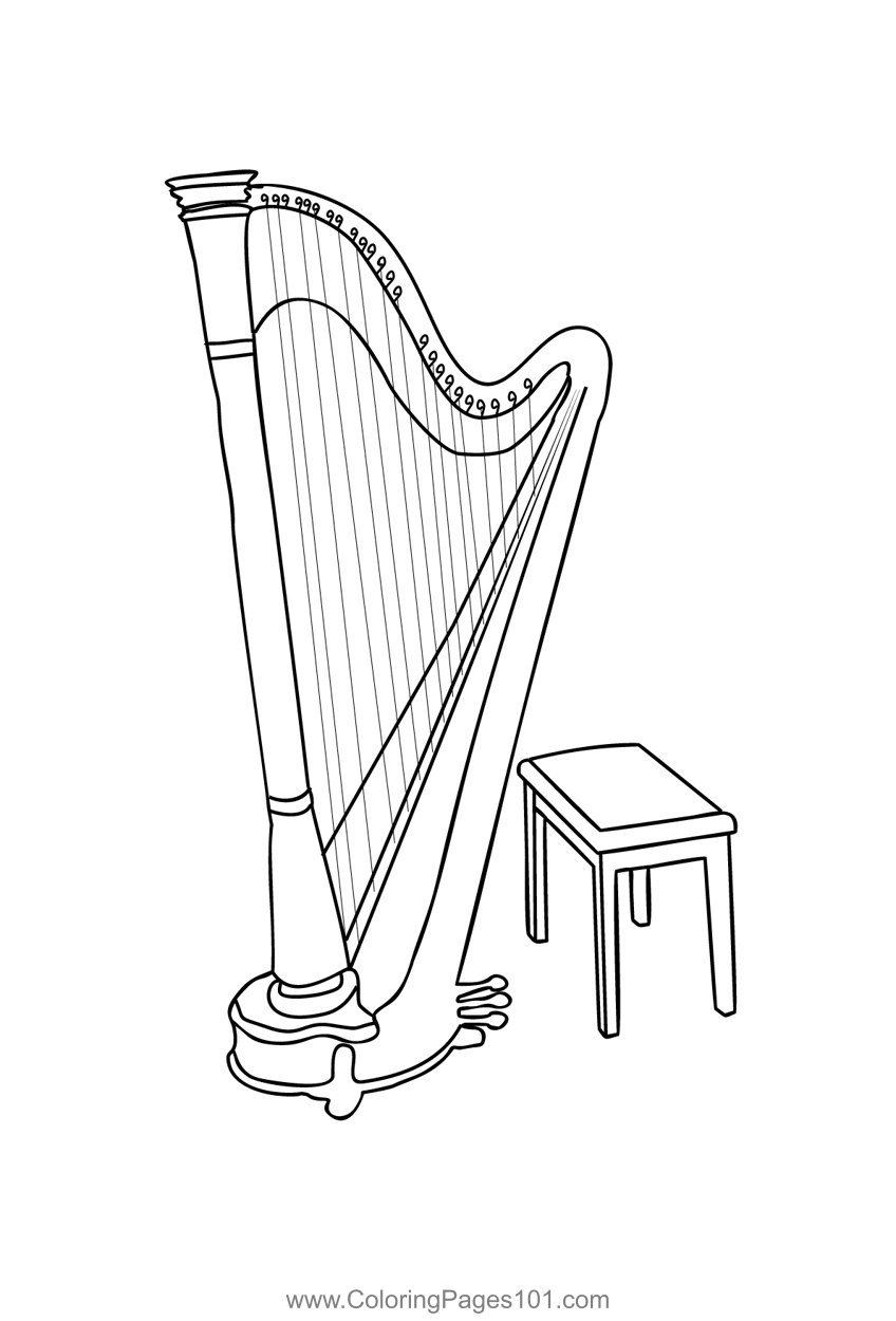 Large Gothic Harp Coloring Page For Kids Free Harp Printable Coloring Pages Online For Kids