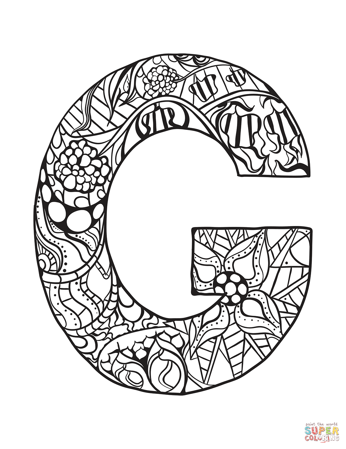 Letter G Zentangle Coloring Page Free Printable Coloring Pages Coloriage Alphabet Coloriage