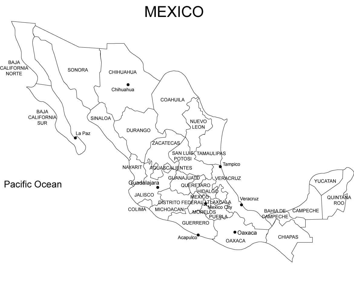 Mapa En Blanco De M Xico Esquema Para Colorear Imprimir E Dibujar ColoringOnly Com
