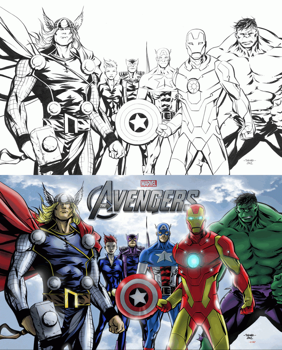 Marvel Superheroes Avengers Standing Ready Double Coloring Page For Kids Printable
