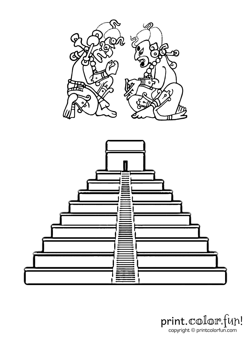 Mayan Pyramid Coloring Page Print Color Fun