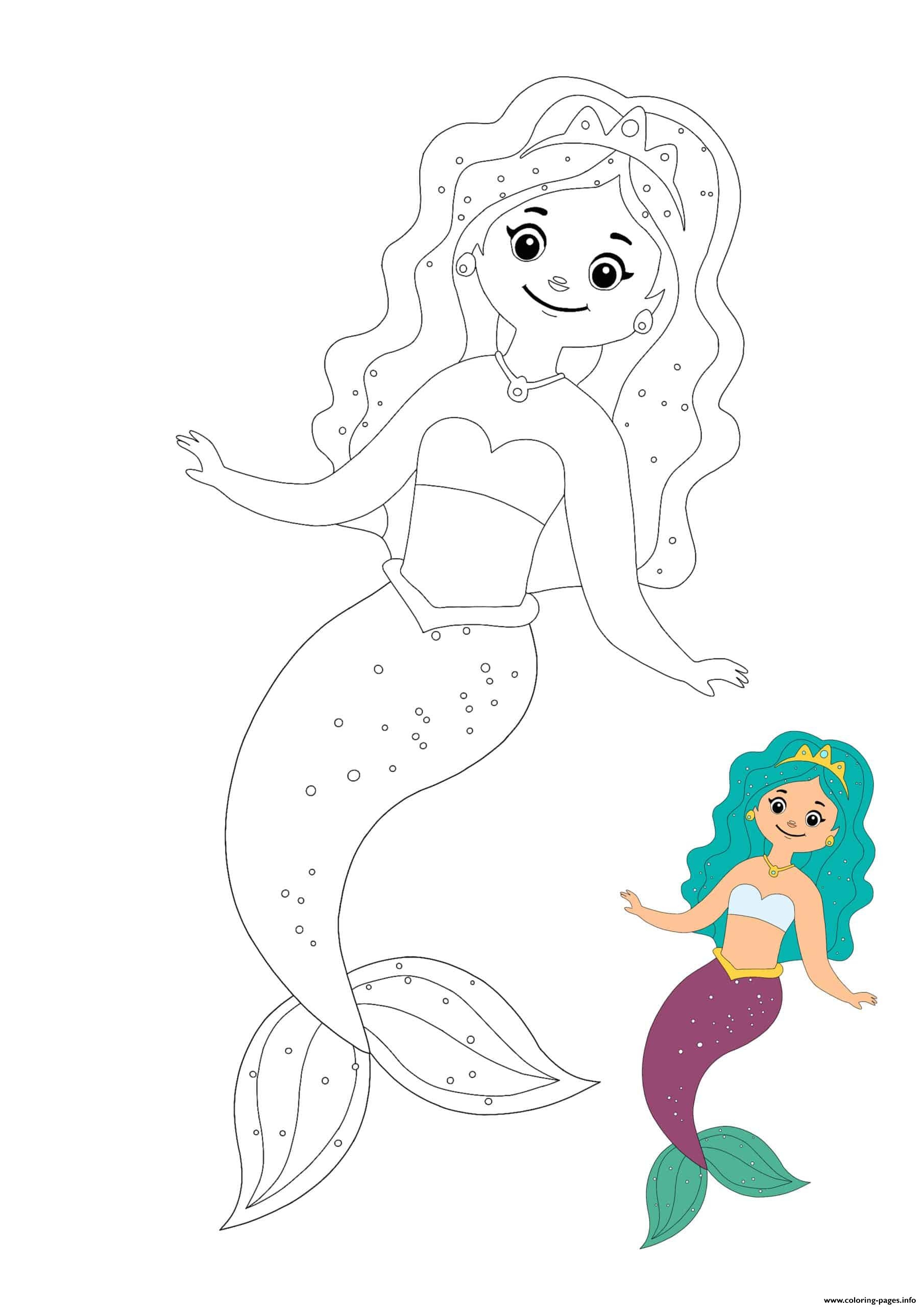 Mermaid Princess With Crown Coloring Page Printable