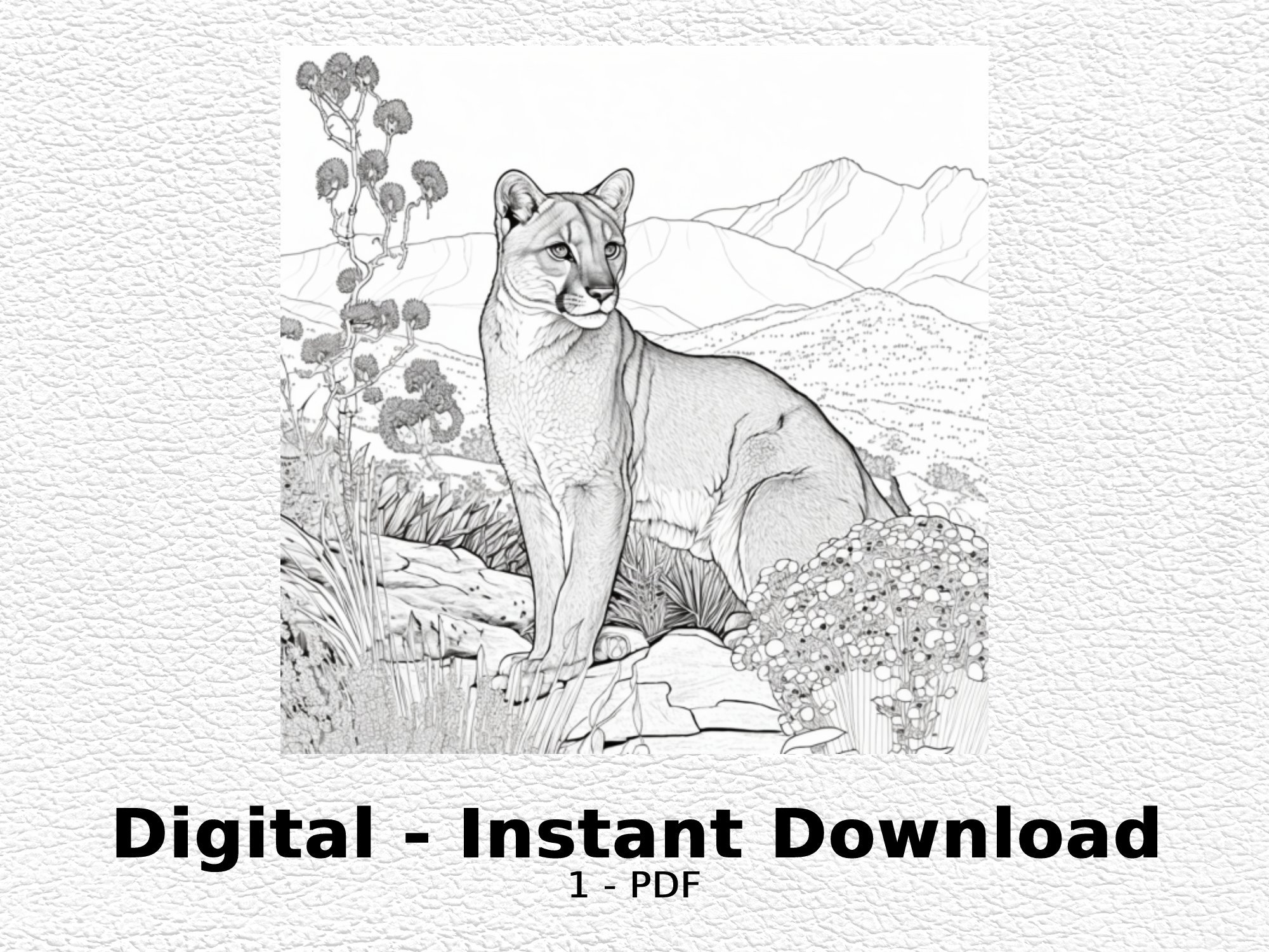 Mountain Lion Coloring Page Coloring Page For Adult Printable Etsy