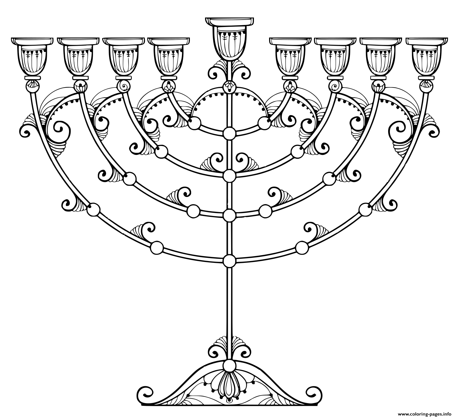 Outline Hanukkah Menorah Or Chanukiah Candelabrum Coloring Page Printable