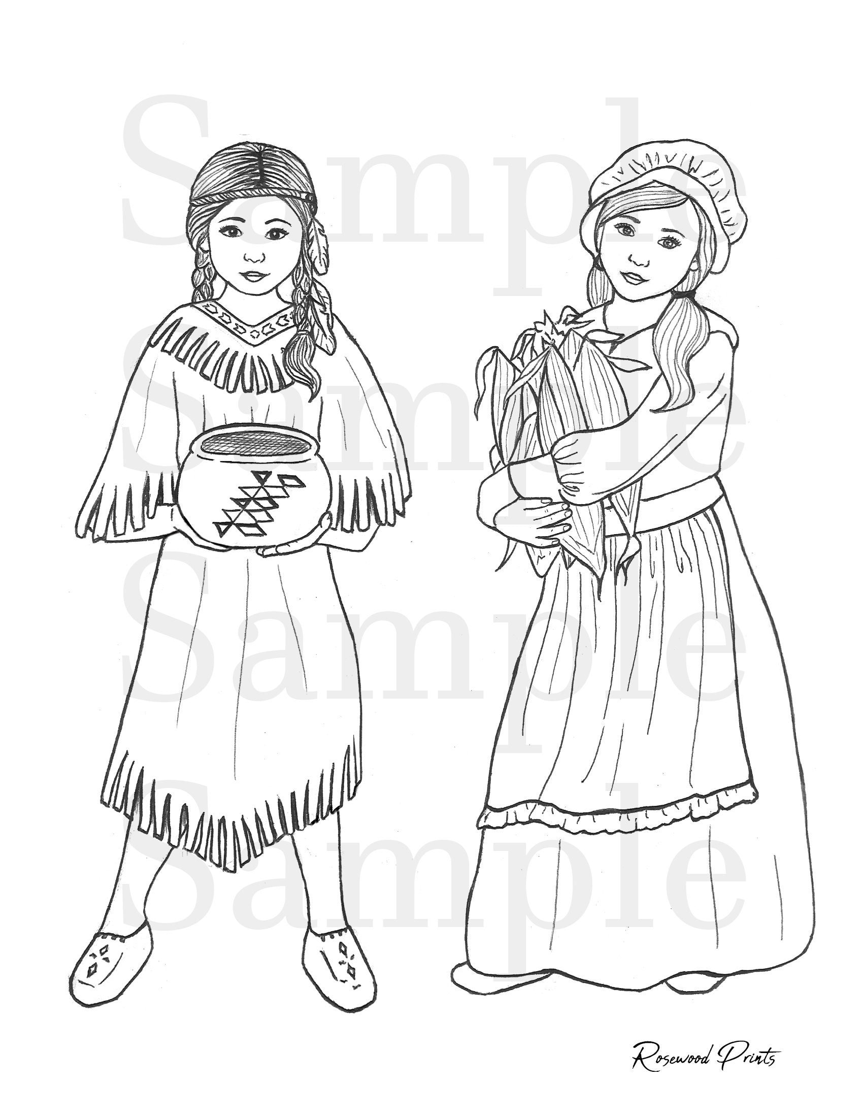 Pilgrim Girl Coloring Page