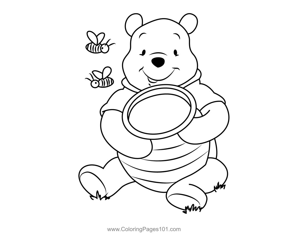 Pooh Bear With Honey Coloring Page For Kids Free Winnie The Pooh Printable Coloring Pages