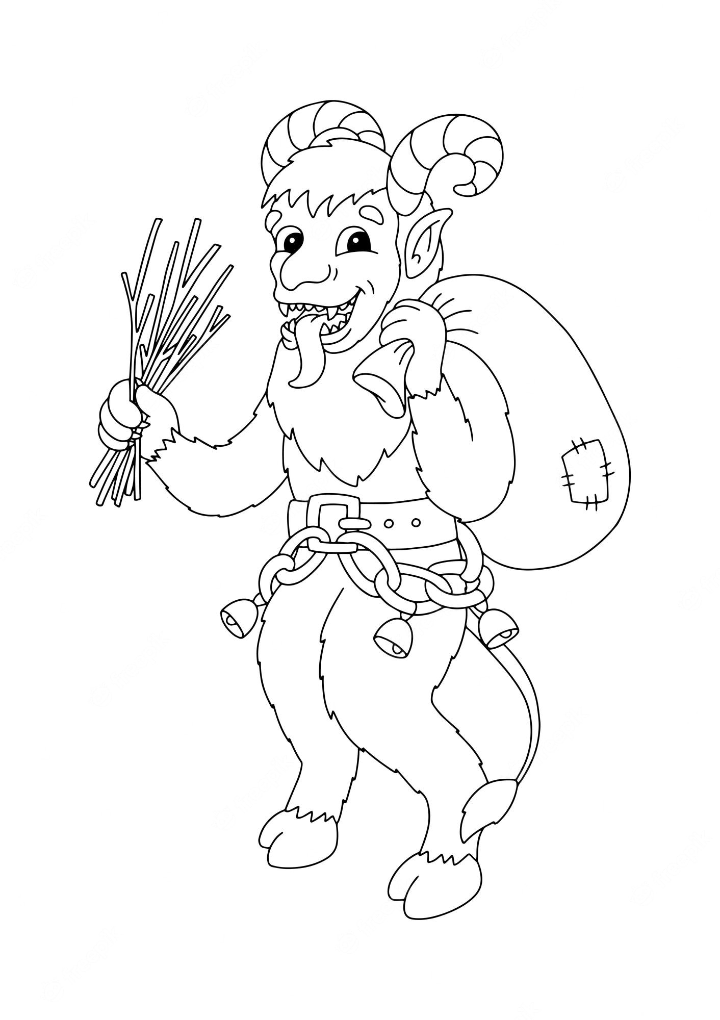 Premium Vector Christmas Krampus Coloring Book Page For Kids Cartoon Style Character Coloring