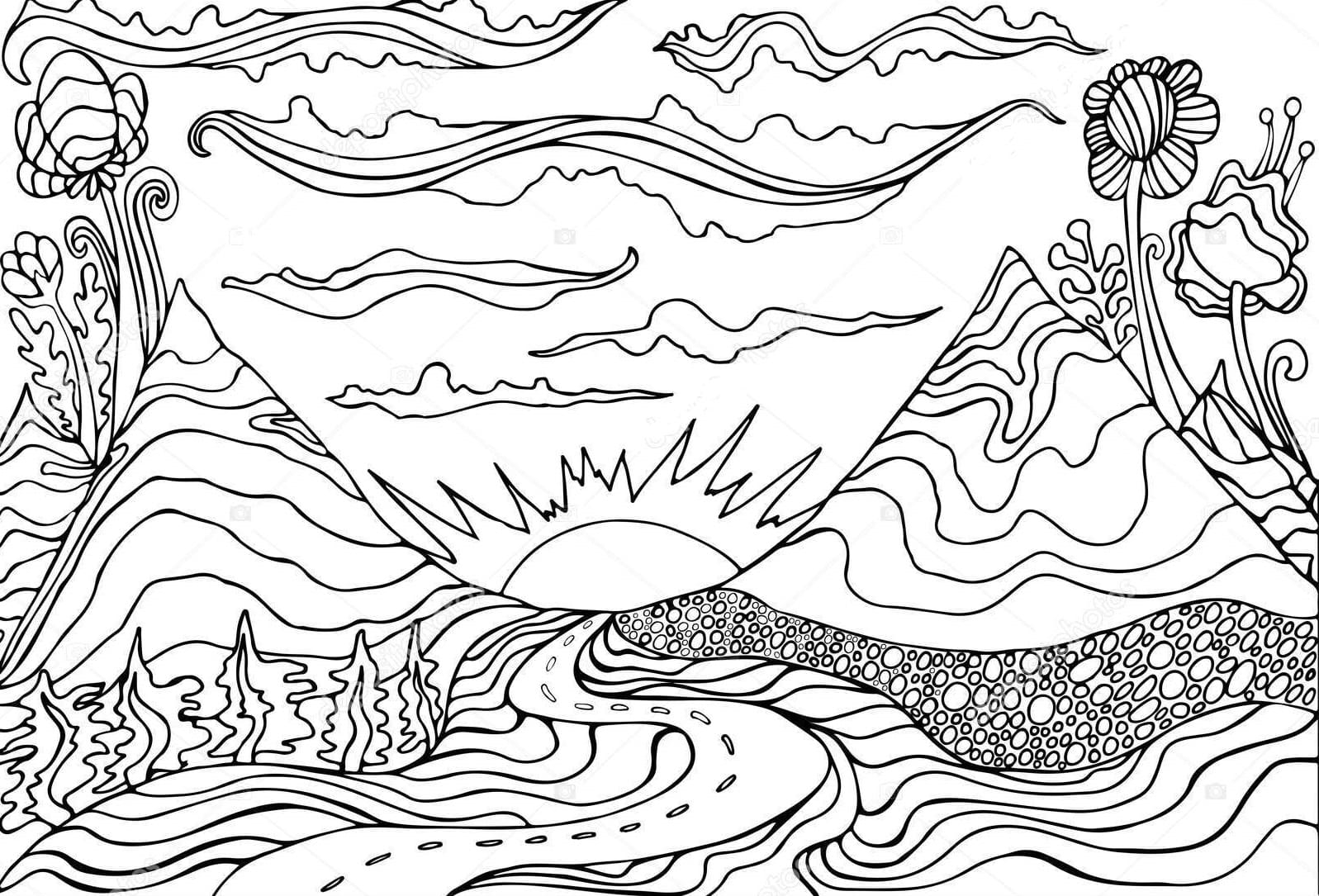 Printable Coloring Pages Of Sunsets