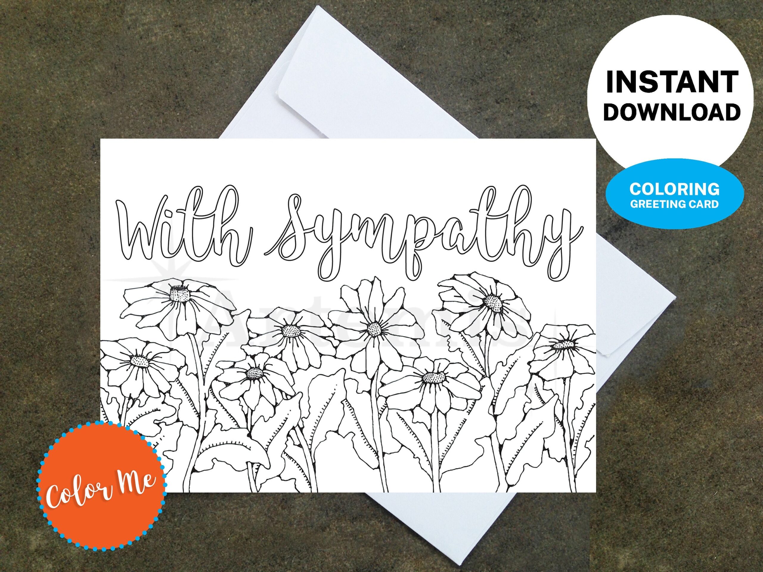 Printable Coloring Sympathy Daisy Card Make Your Own Cards At Home Instant Download DIY Card