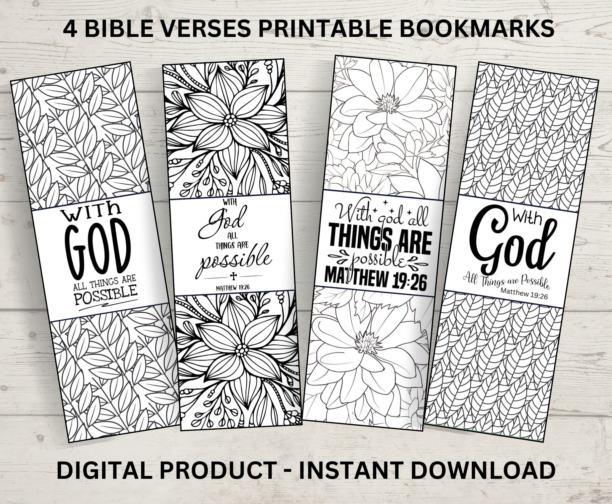Printable Colouring Bookmarks Print At Home Bookmark KJV Bible Verse Matthew 19 26 Christian