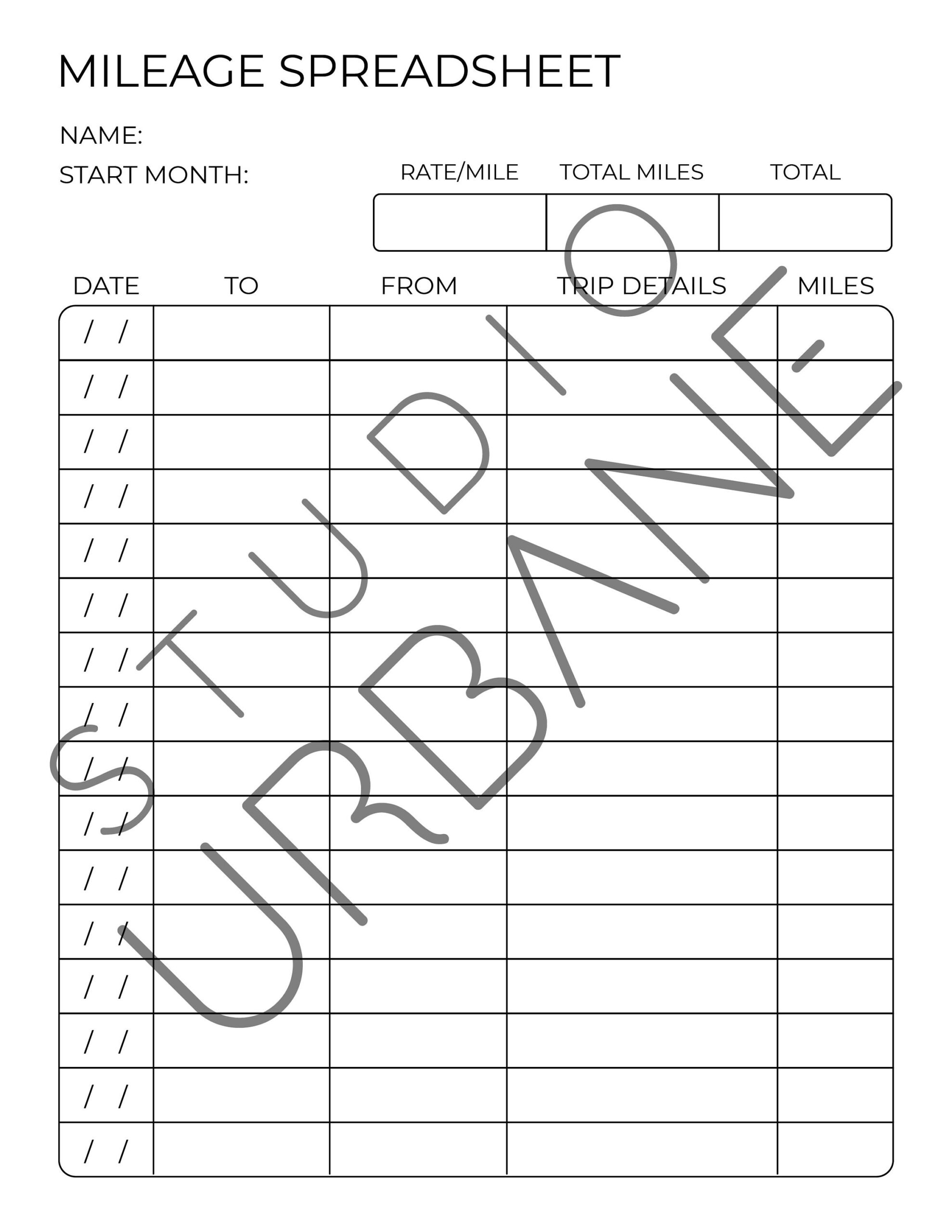 Printable Fillable Mileage Tracking Sheet Etsy