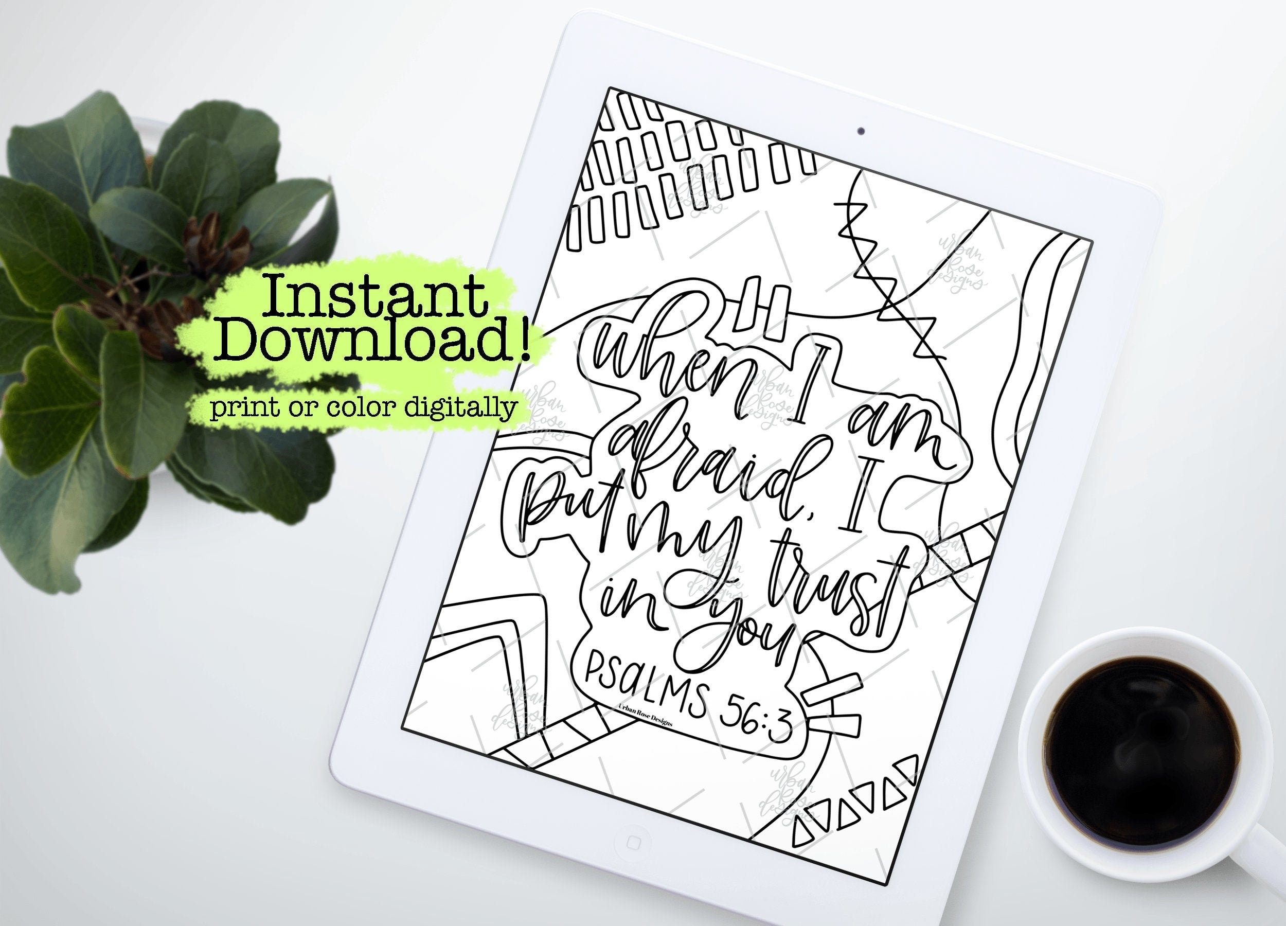 Psalms 56 3 Coloring Page Digital Instant Download Etsy