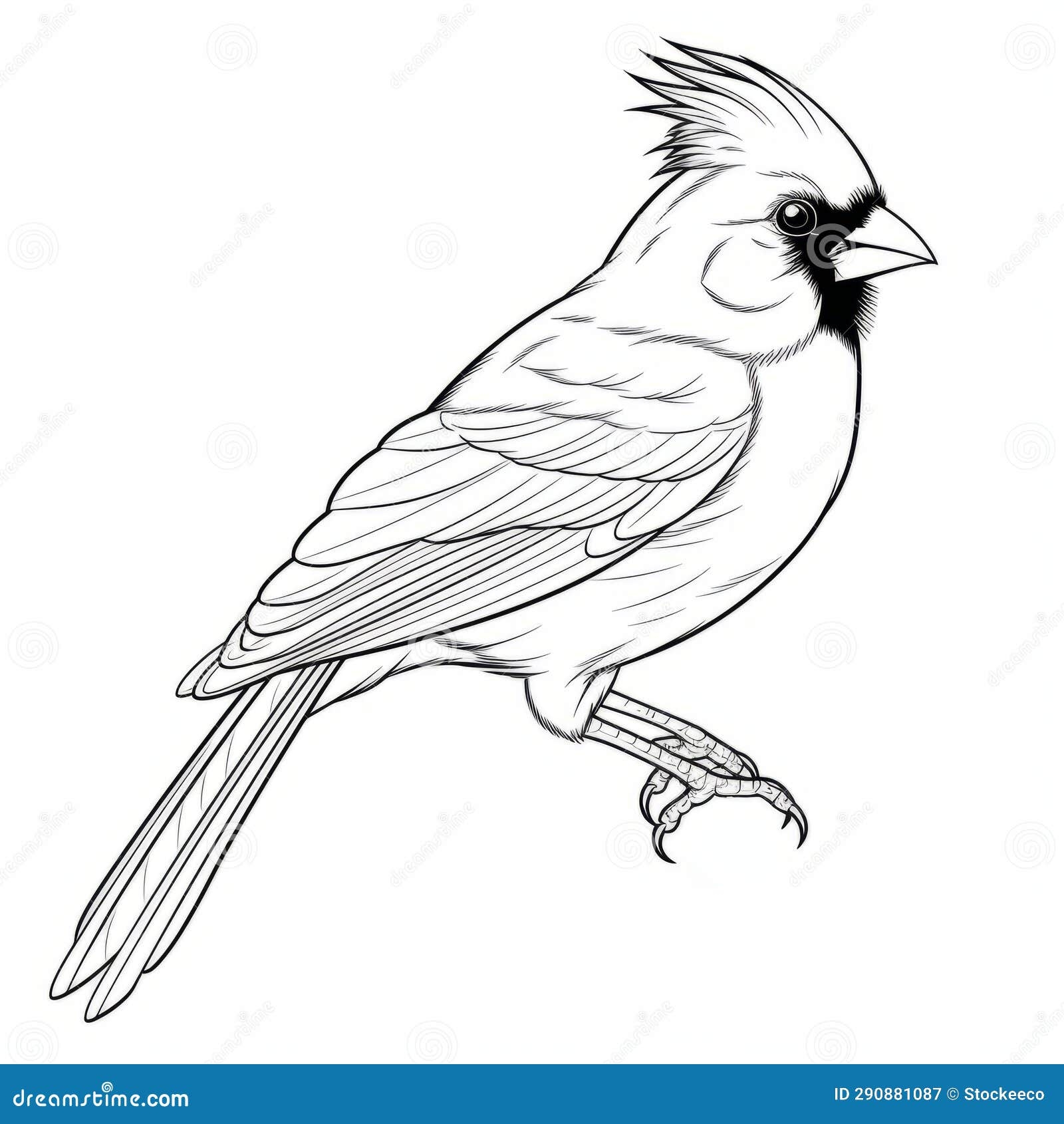 Realistic Cardinal Coloring Page Black And White Bird Outline Art Stock Illustration