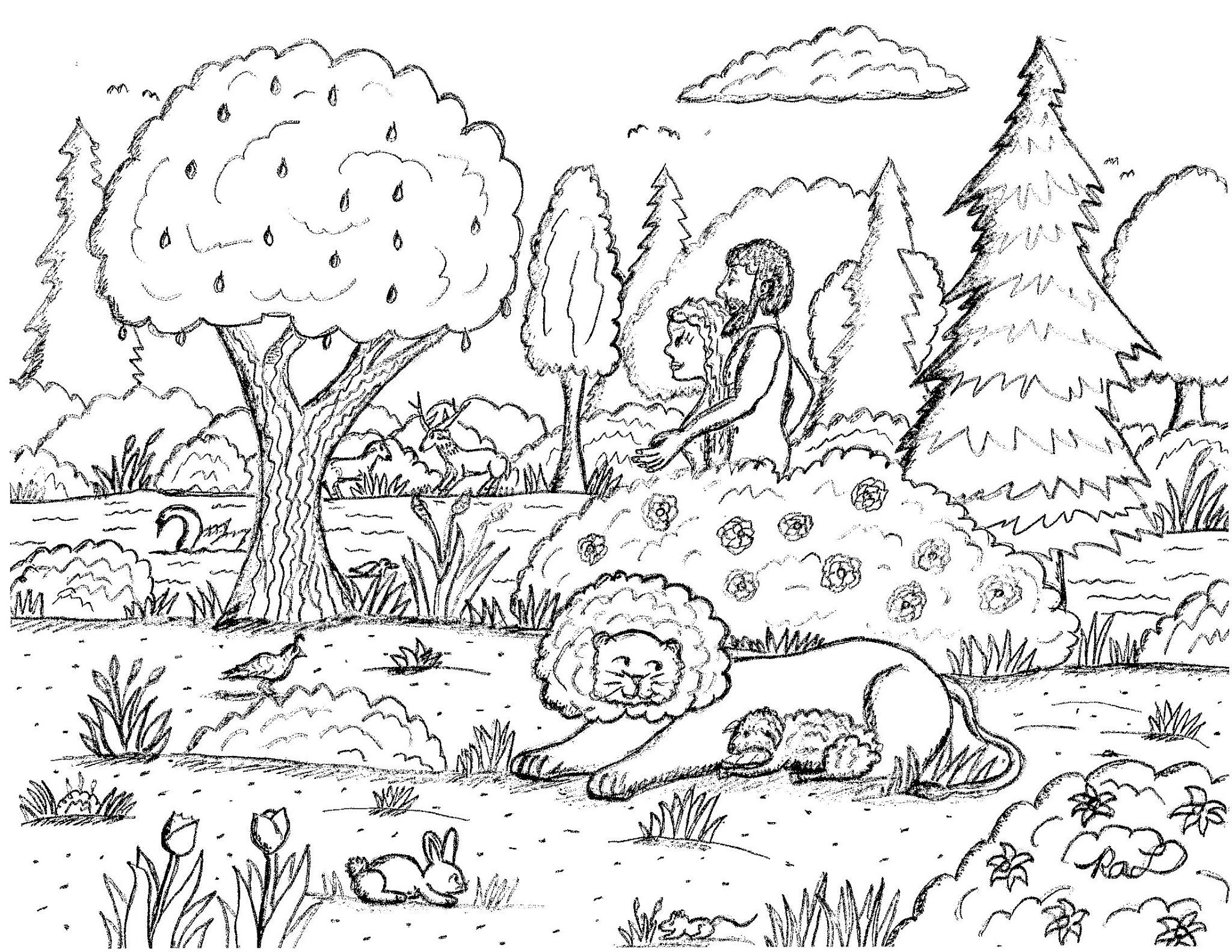Robin S Great Coloring Pages Adam And Eve Walking In The Garden Of Eden Coloring Page