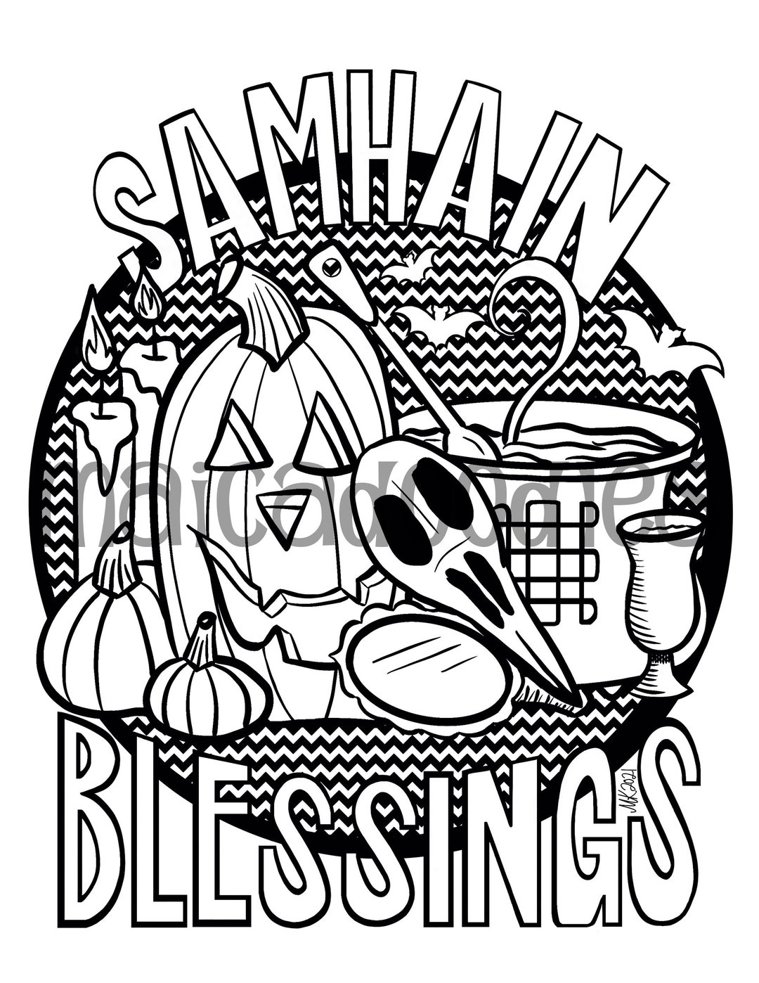 Samhain Coloring Page Instant Download Print At Home Samhain Blessings Celebrate Samhain Etsy