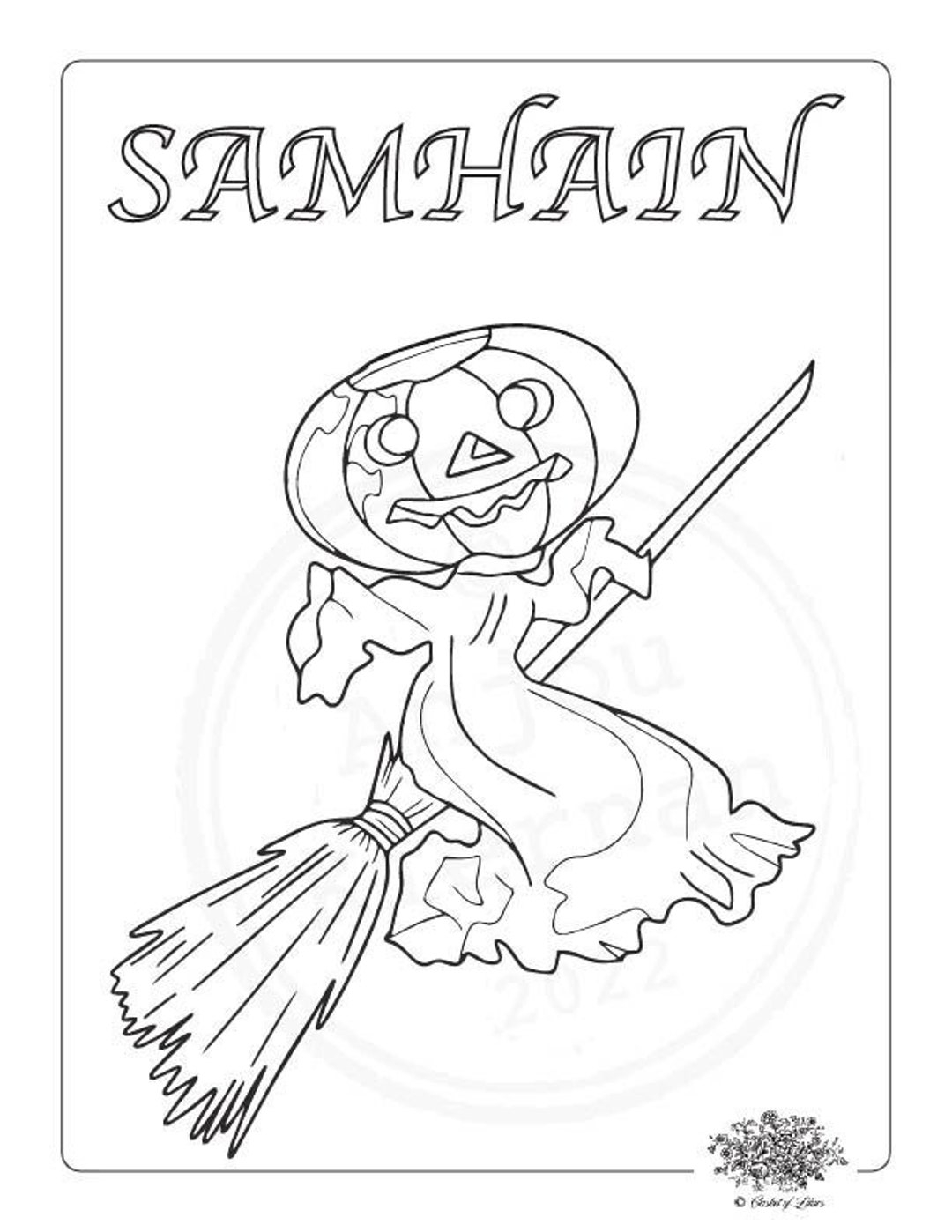 SAMHAIN Coloring Pages Printable PDF Digital Download For Witchy Art Ravens Owls Moons Brooms