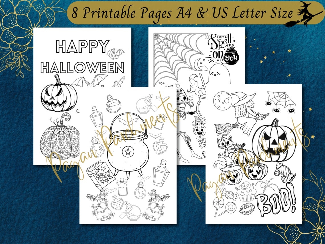 Samhain Coloring Printable Halloween Colouring Pages Witchy Adult Colouring Sabbat Fun Etsy