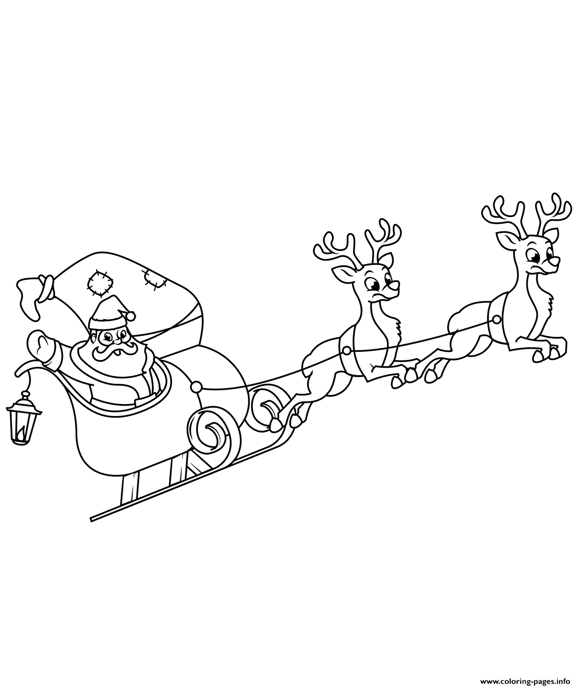 Santa Claus Riding His Sleigh Christmas Coloring Page Printable
